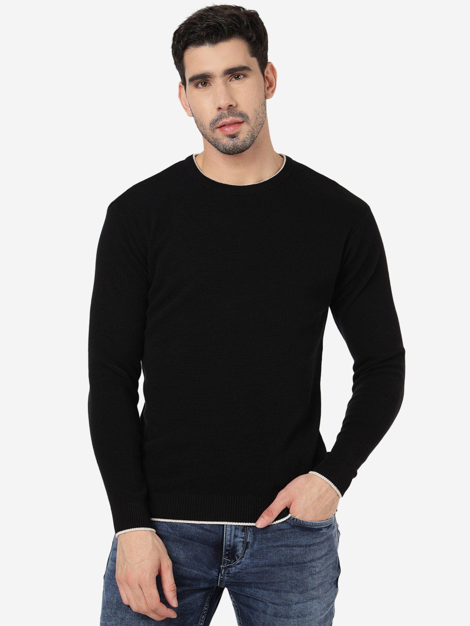 mens solid black slim fit full sleeve sweatshirt