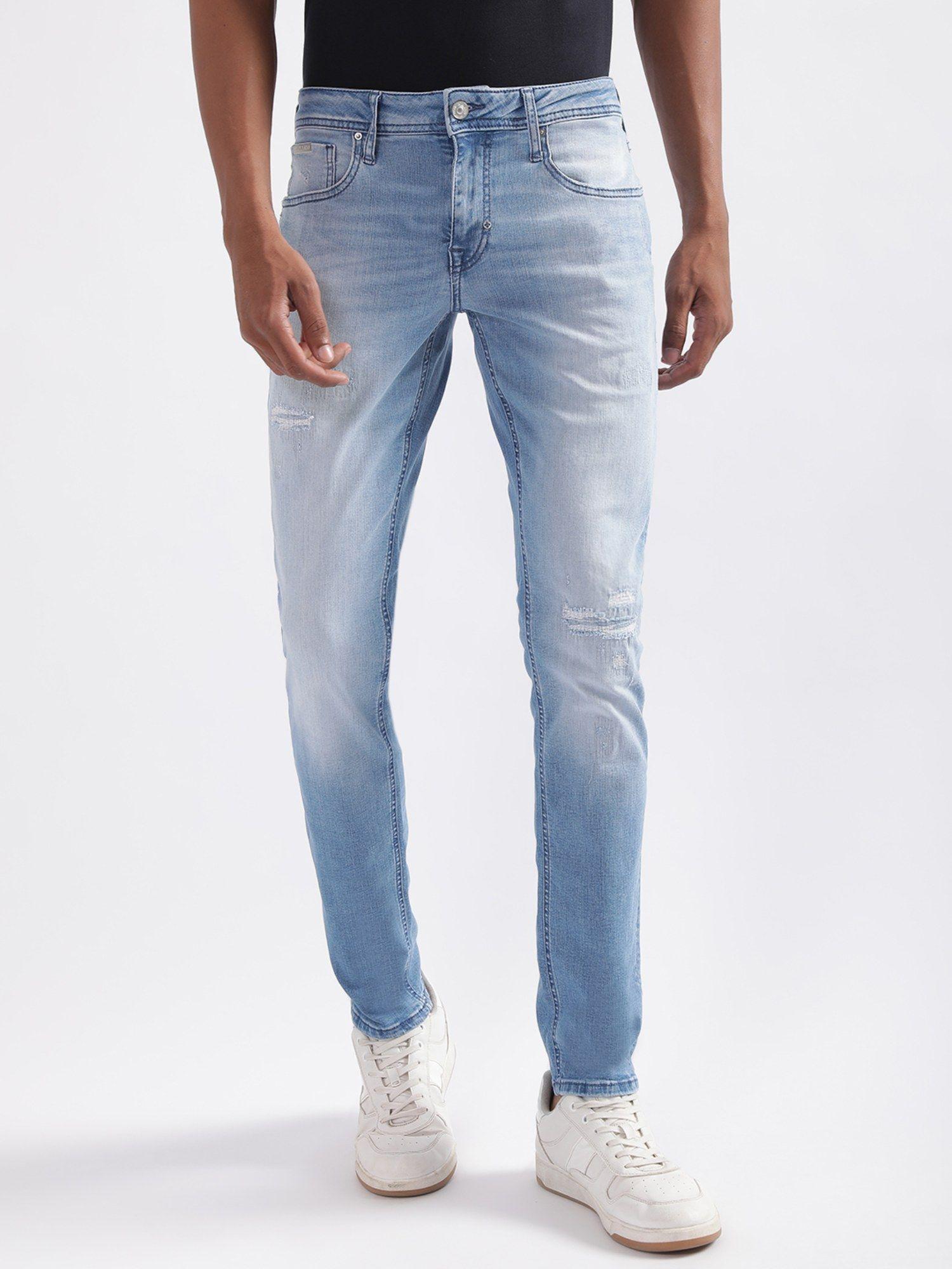 mens solid blue denim jeans