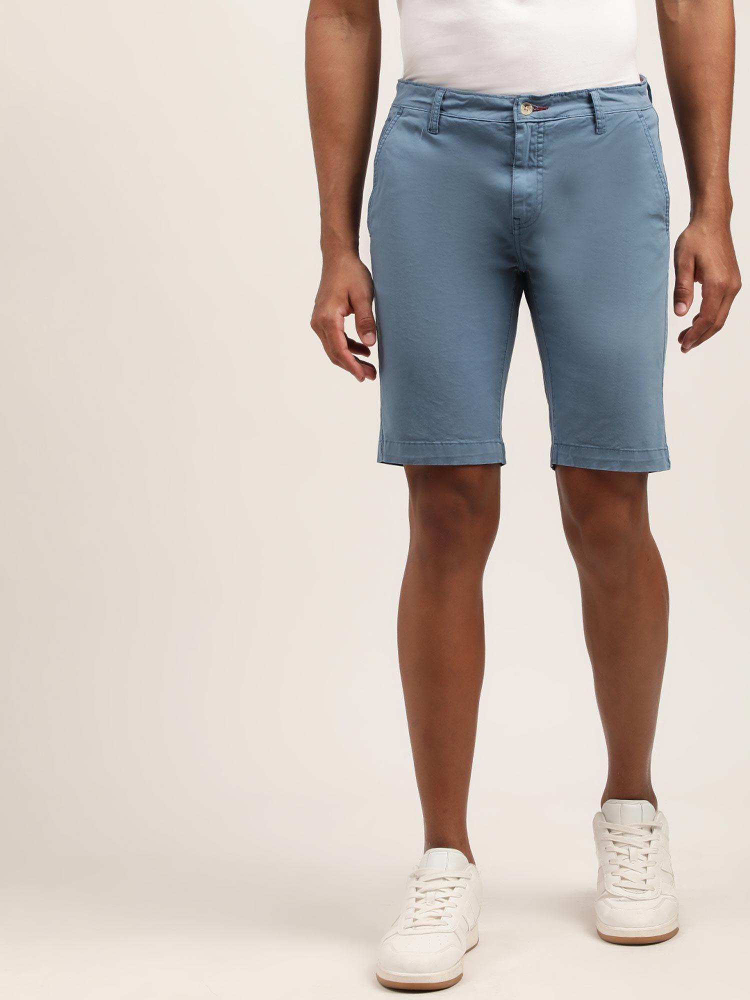 mens solid blue regular shorts