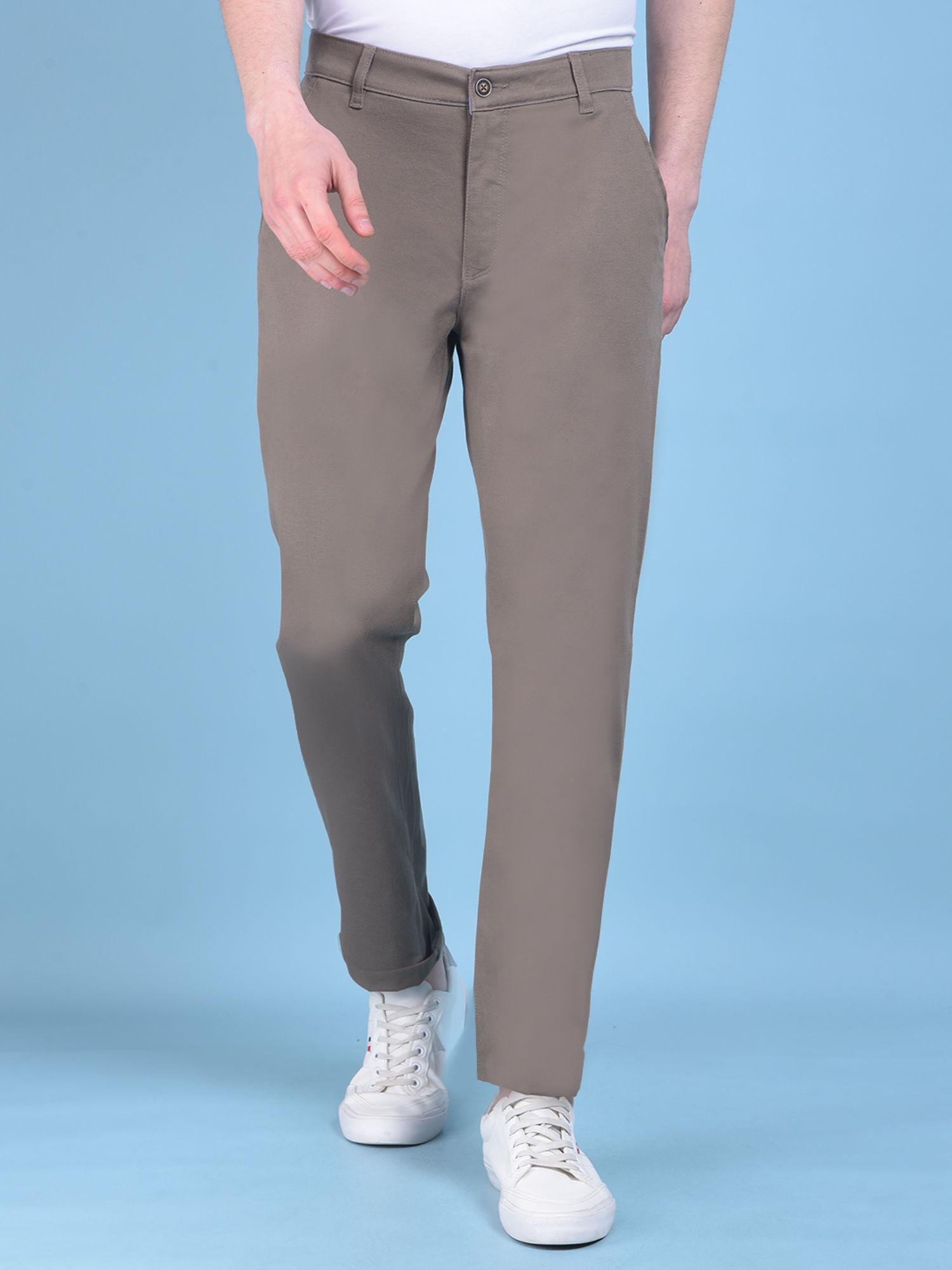 mens solid brown chinos trousers