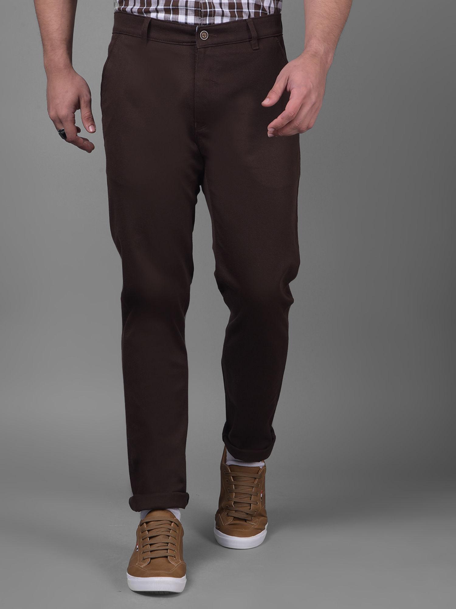mens solid brown chinos trousers