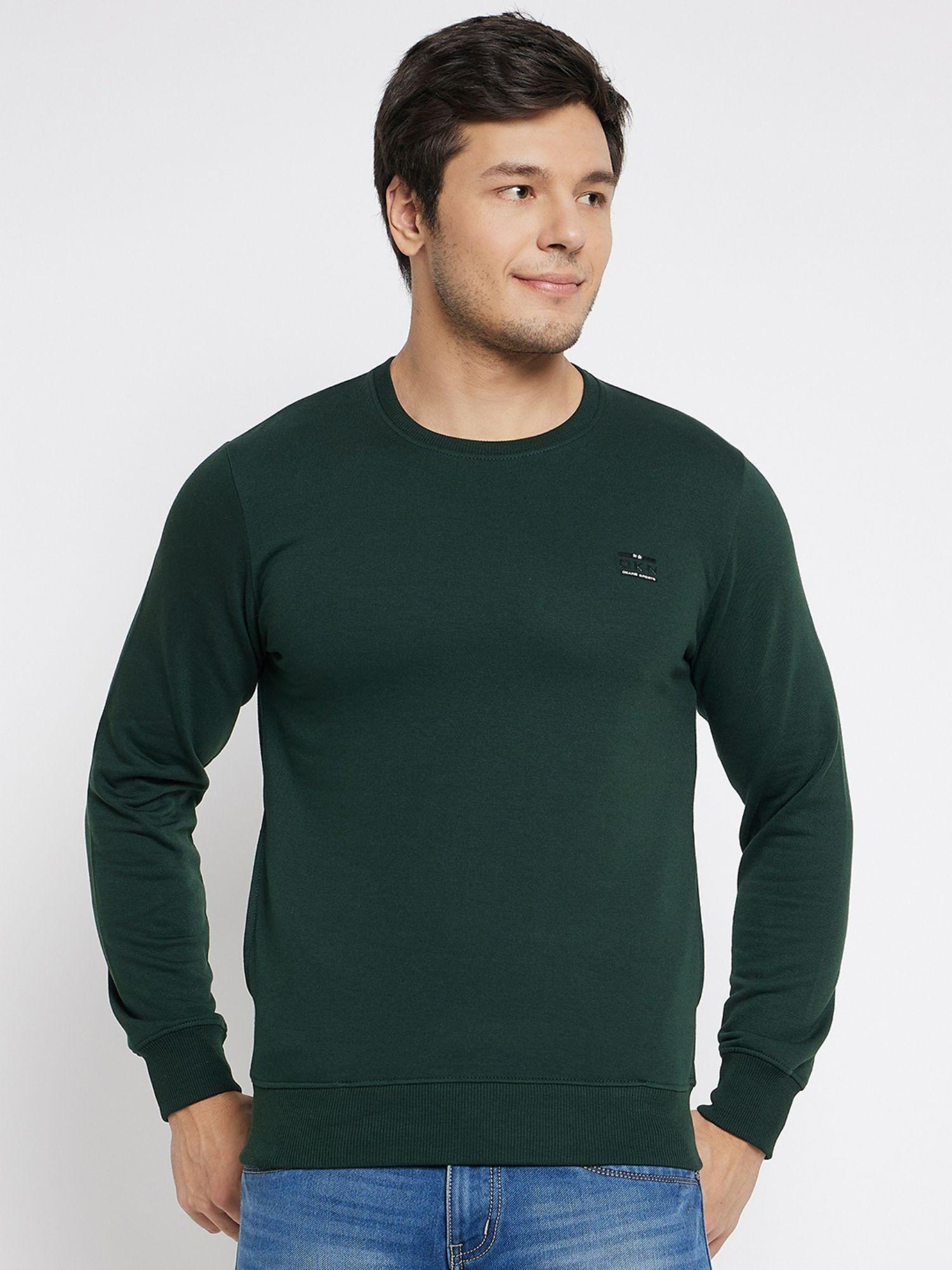 mens solid cotton blended round-neck sweatshirt