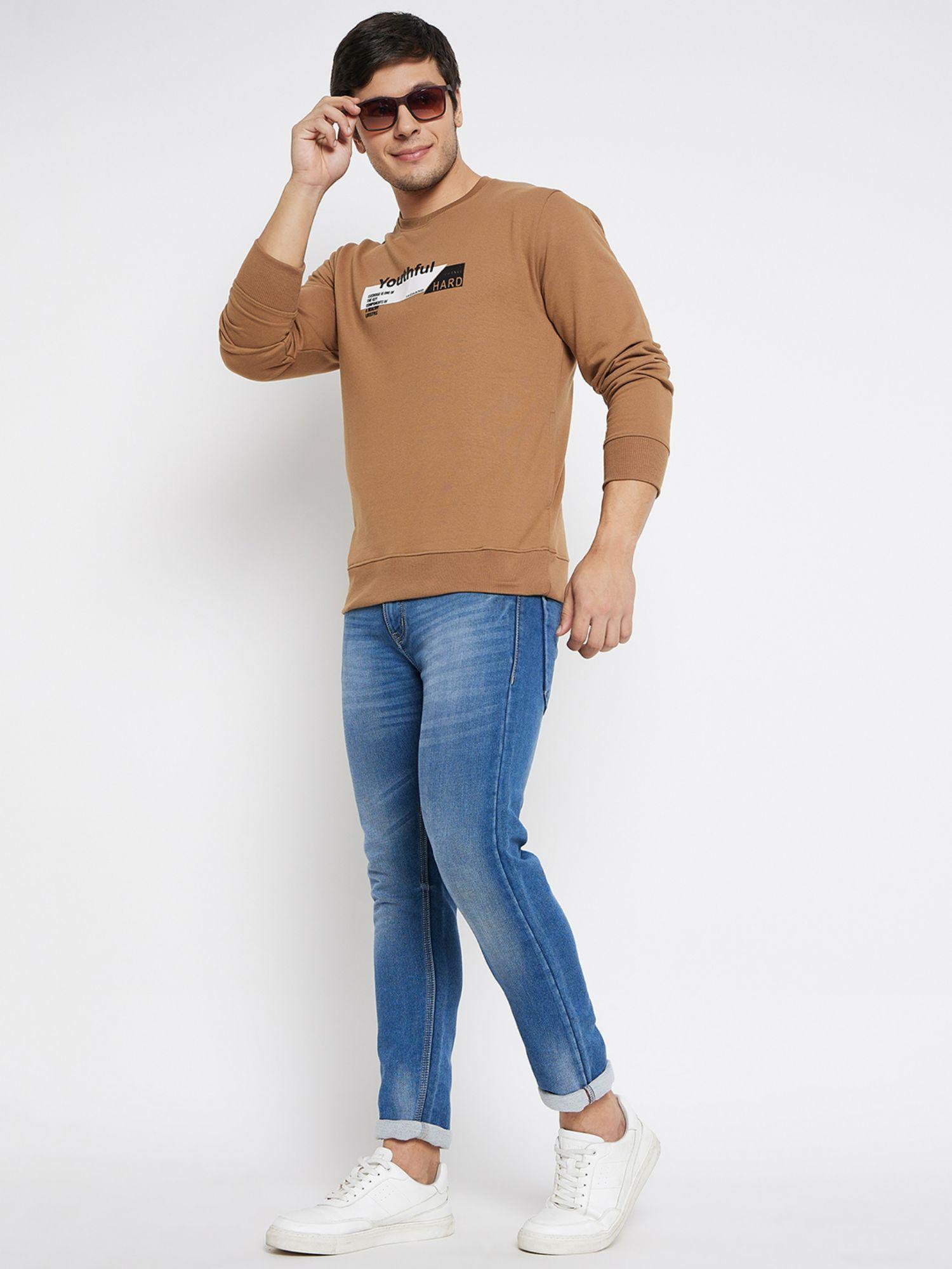 mens solid cotton blended round-neck sweatshirt