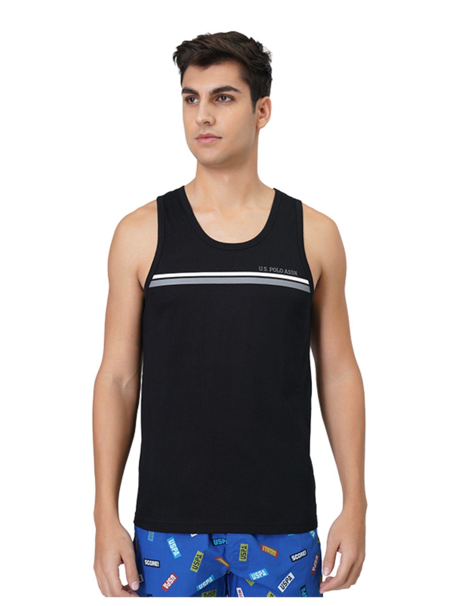 mens solid cotton vests black