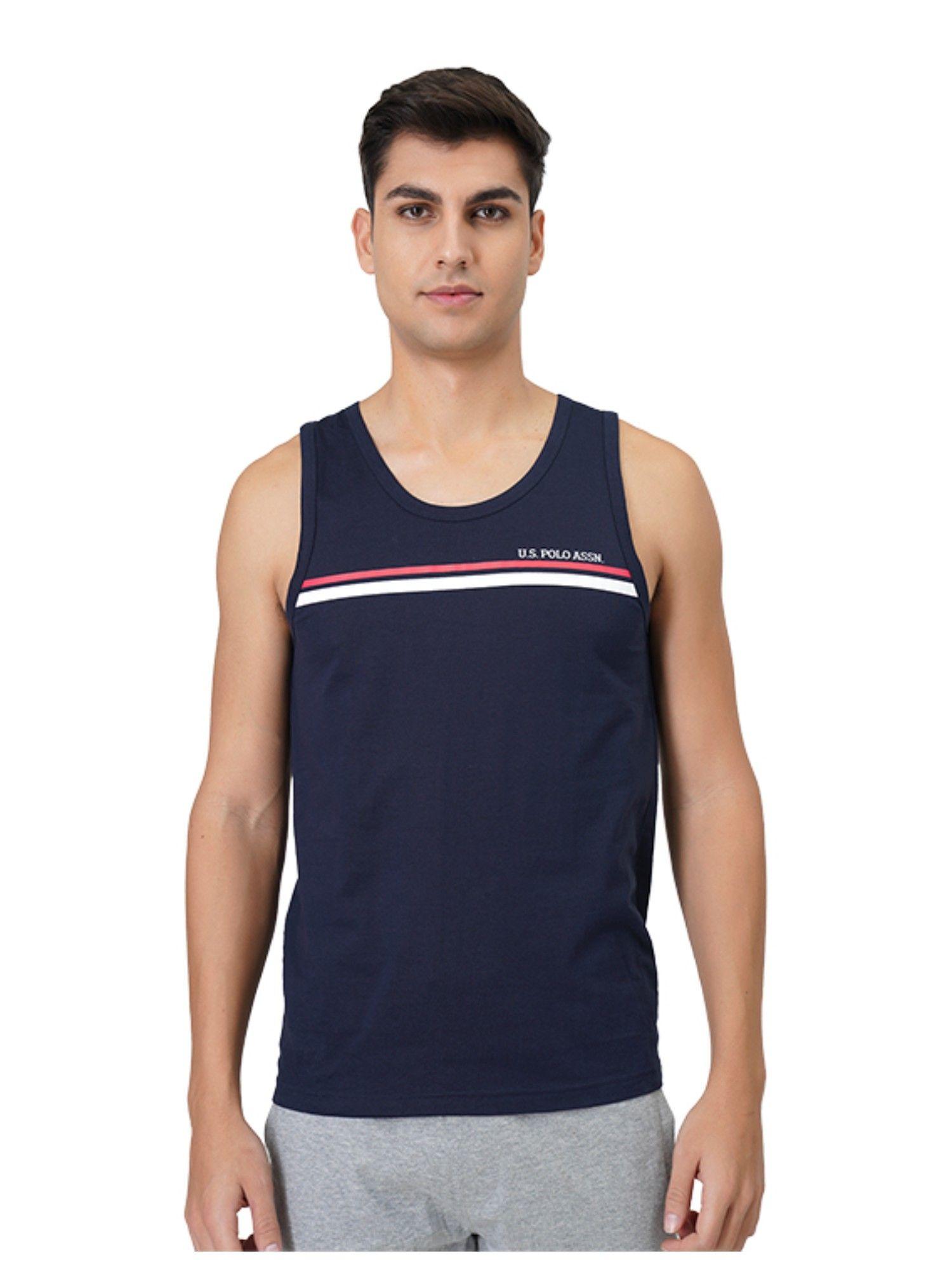 mens solid cotton vests navy blue