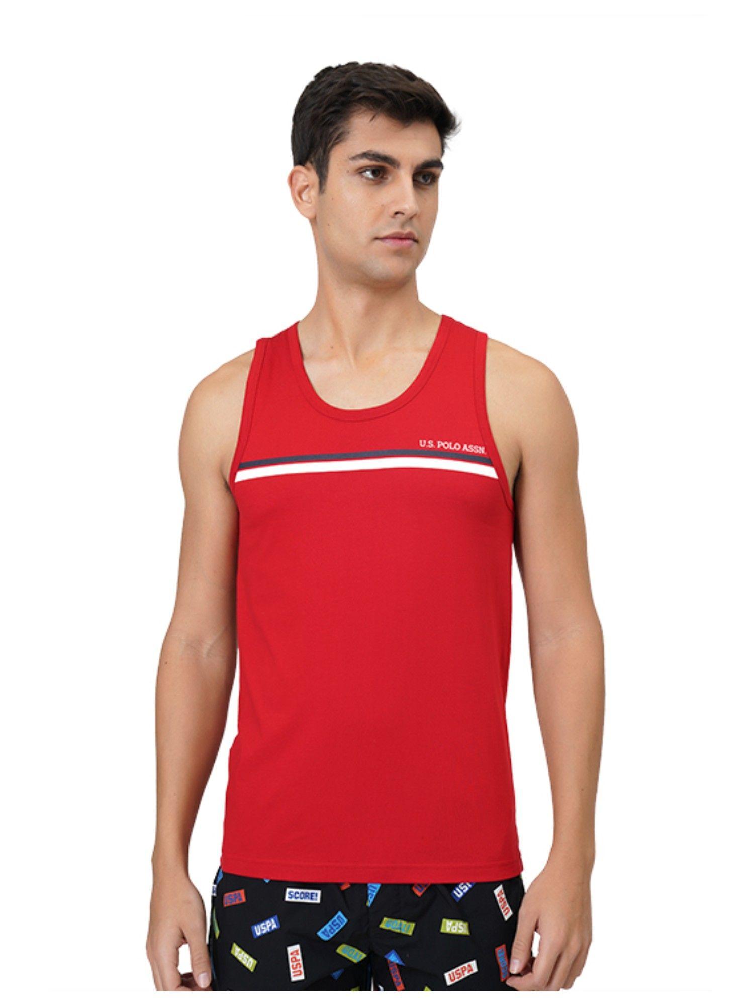 mens solid cotton vests red