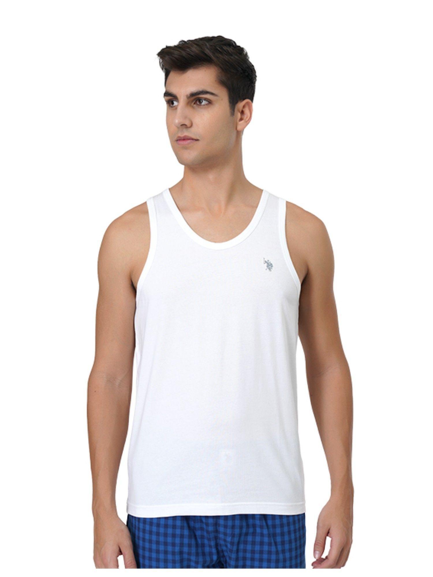 mens solid cotton vests white (pack of 2)