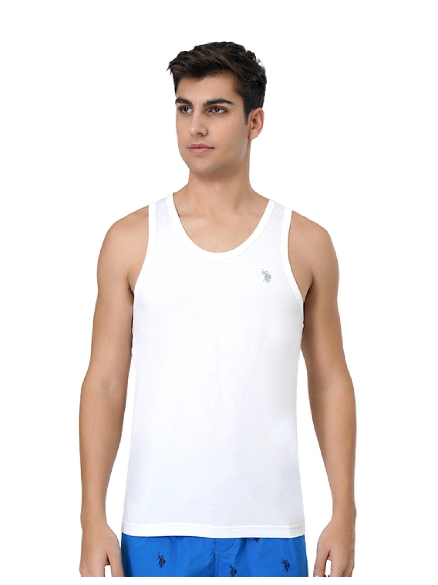 mens solid cotton vests white