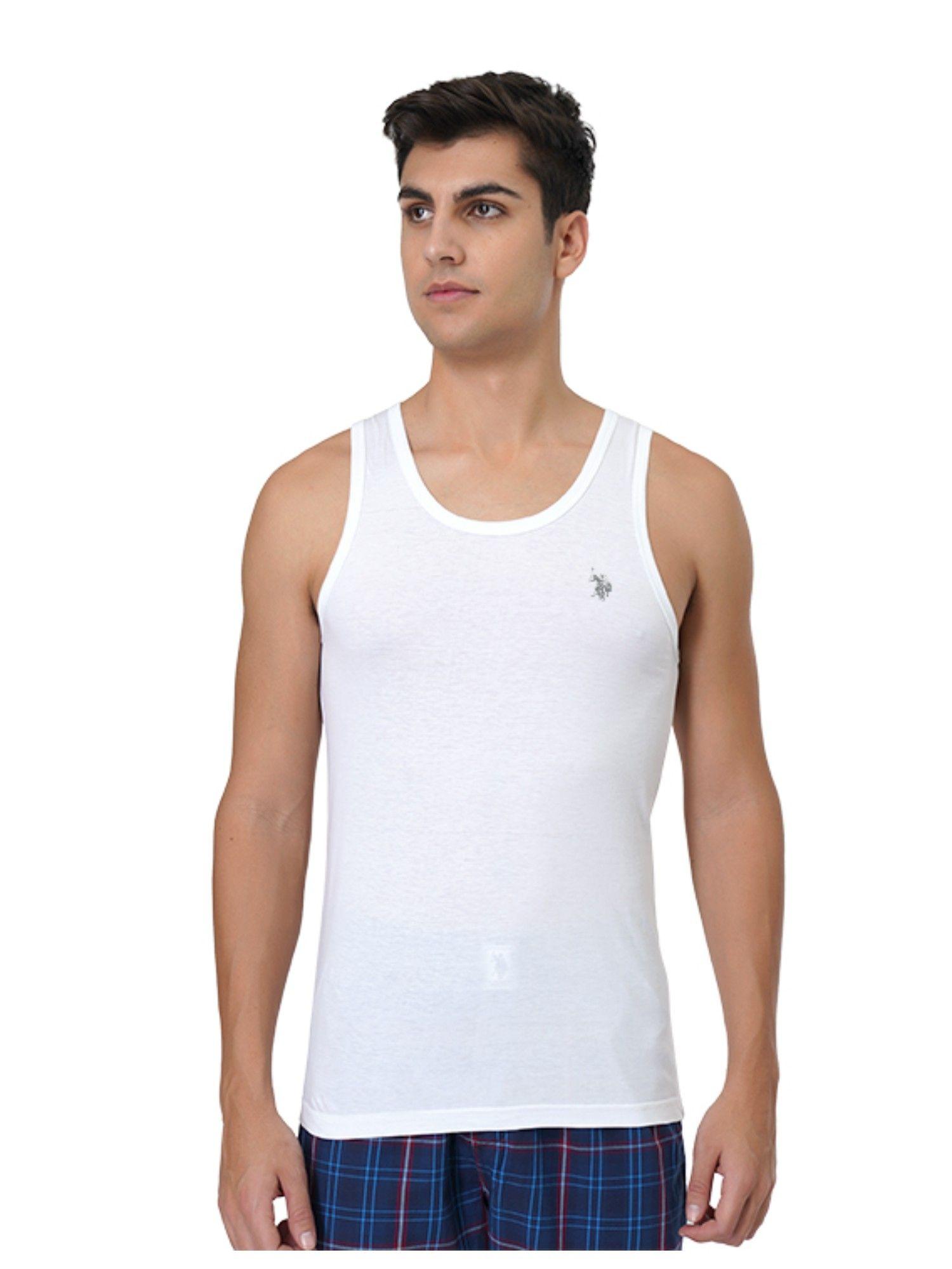 mens solid cotton vests white