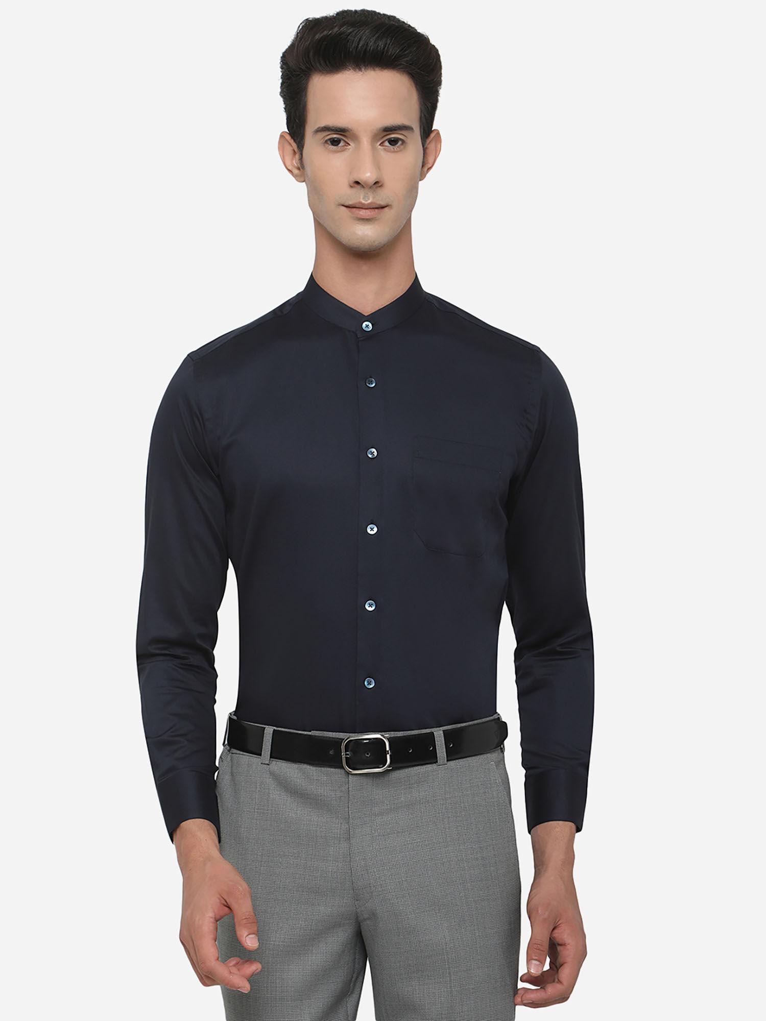 mens solid dark blue cotton slim fit formal shirt