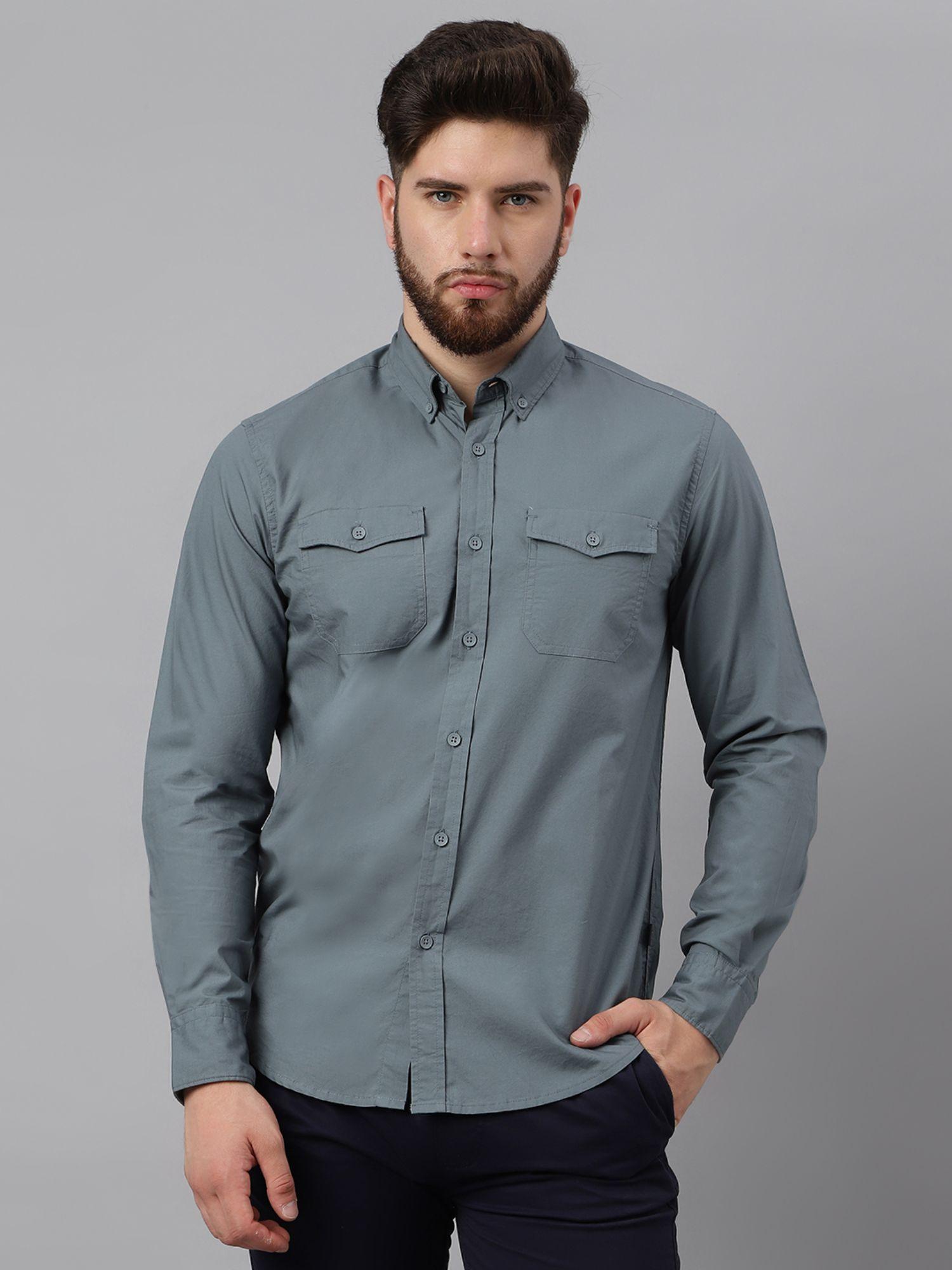 mens solid full sleeves grey casual shirt