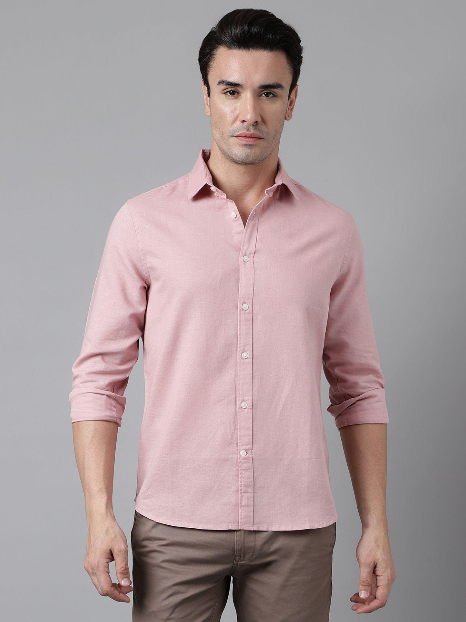 mens solid full sleeves pink casual shirt