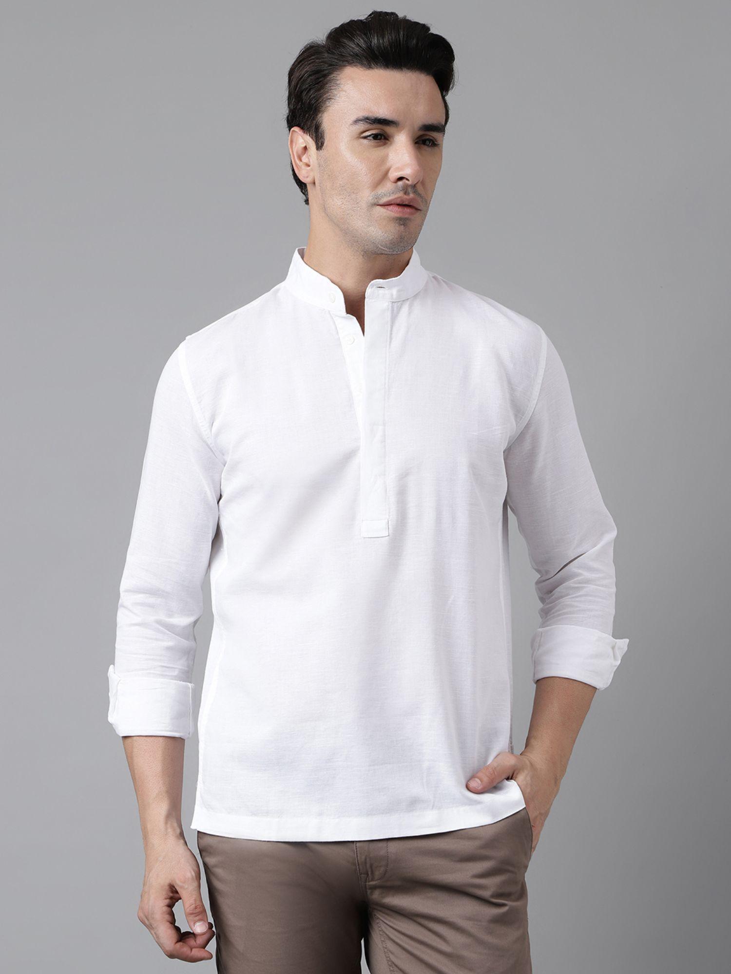 mens solid full sleeves white casual shirt