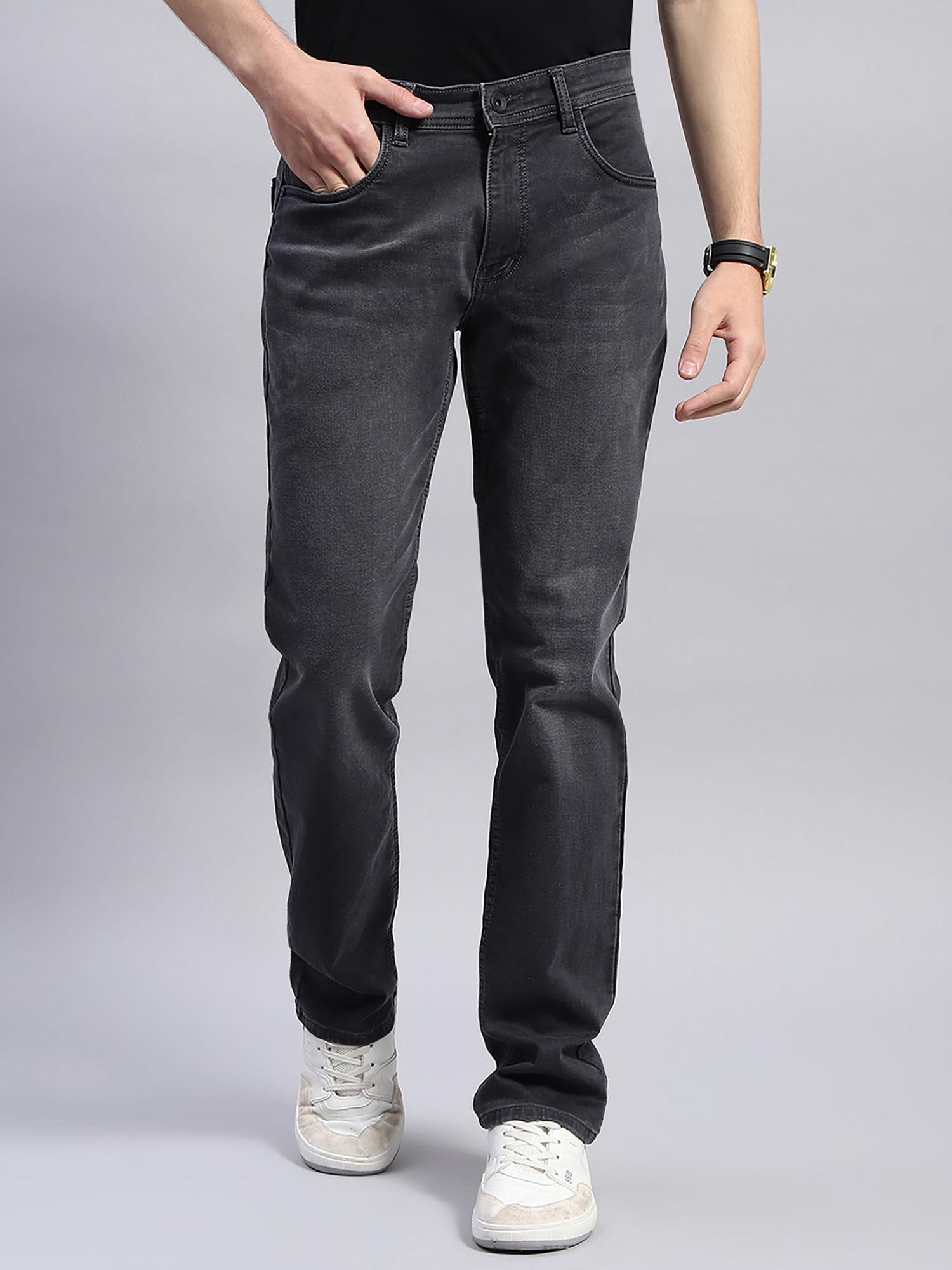 mens solid grey straight fit casual jeans