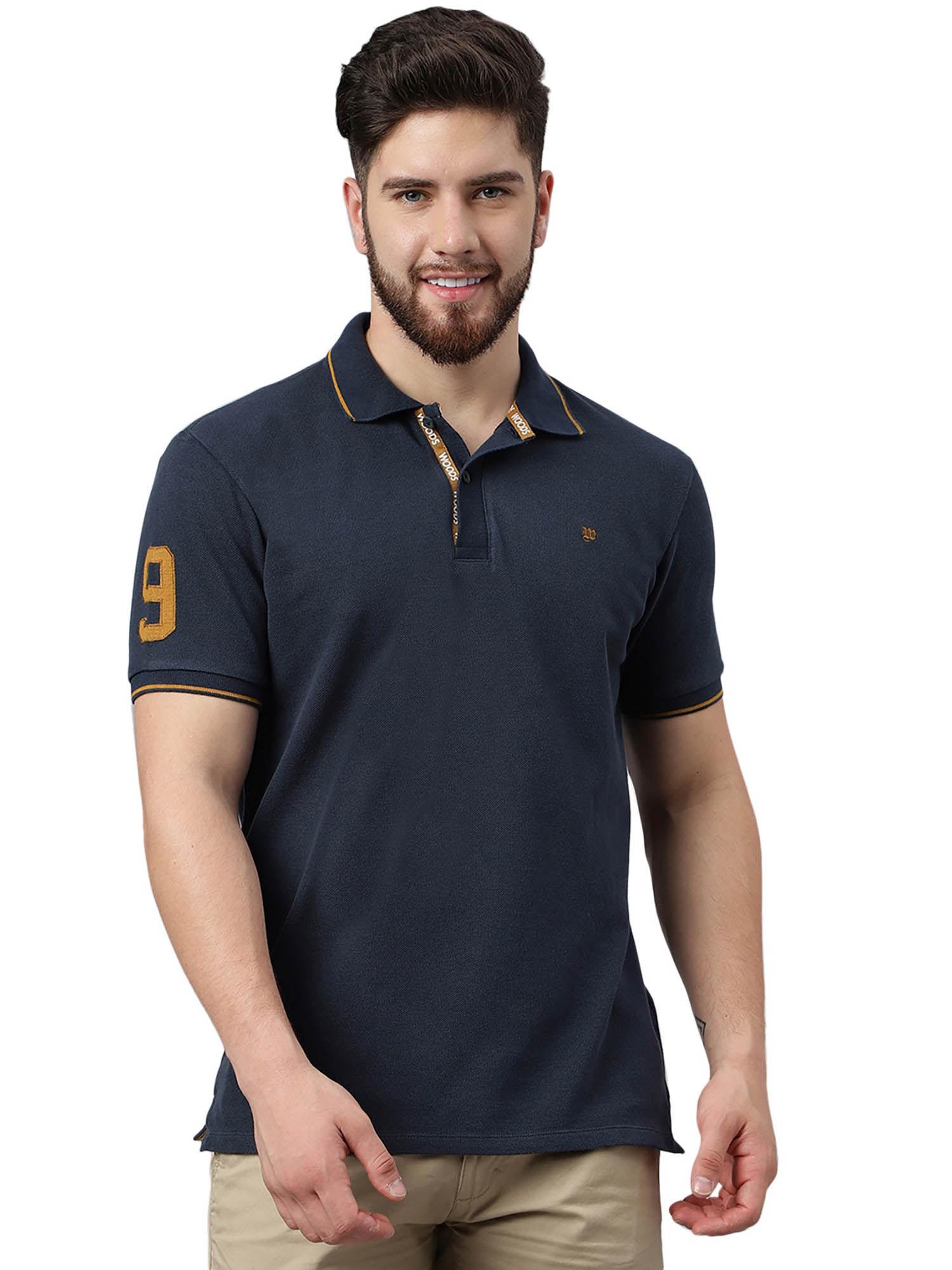 mens solid half sleeves navy blue polo t-shirt