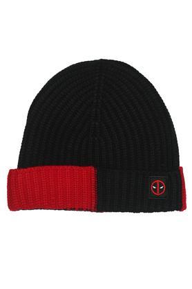 mens solid knitted beanie cap - red mix