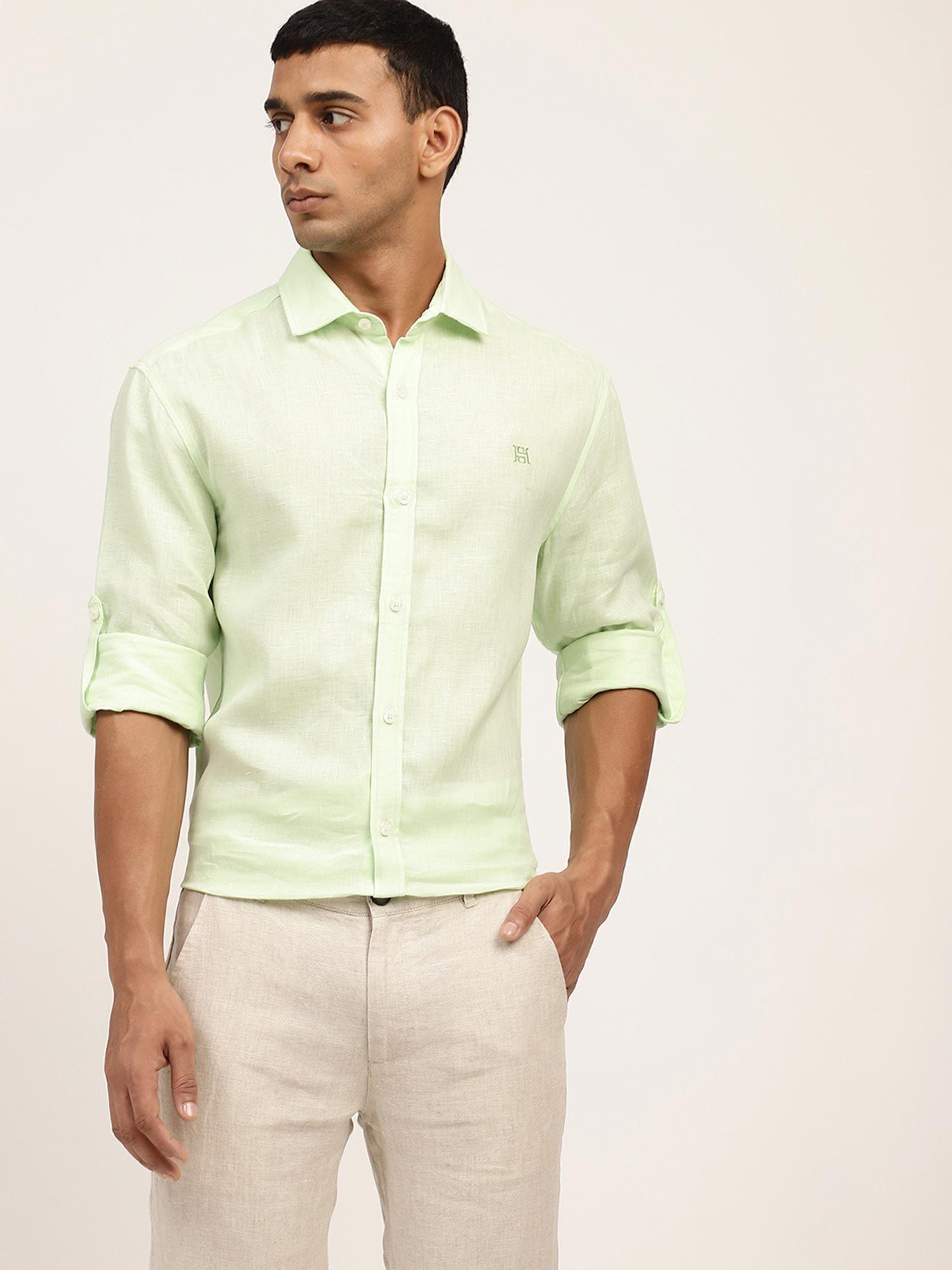 mens solid mint green regular shirt