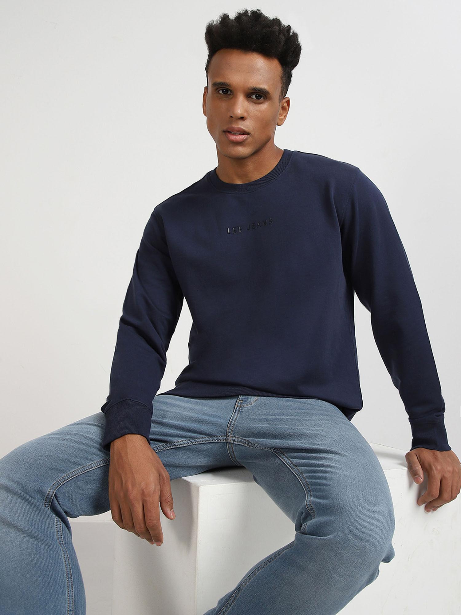 mens solid navy blue basic slim sweatshirt