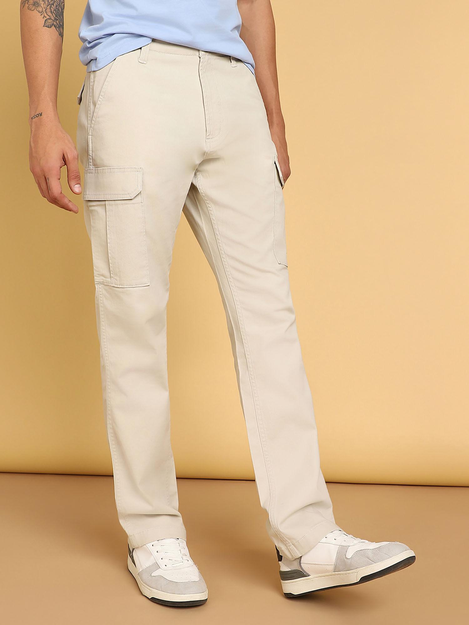 mens solid off-white cargo pant