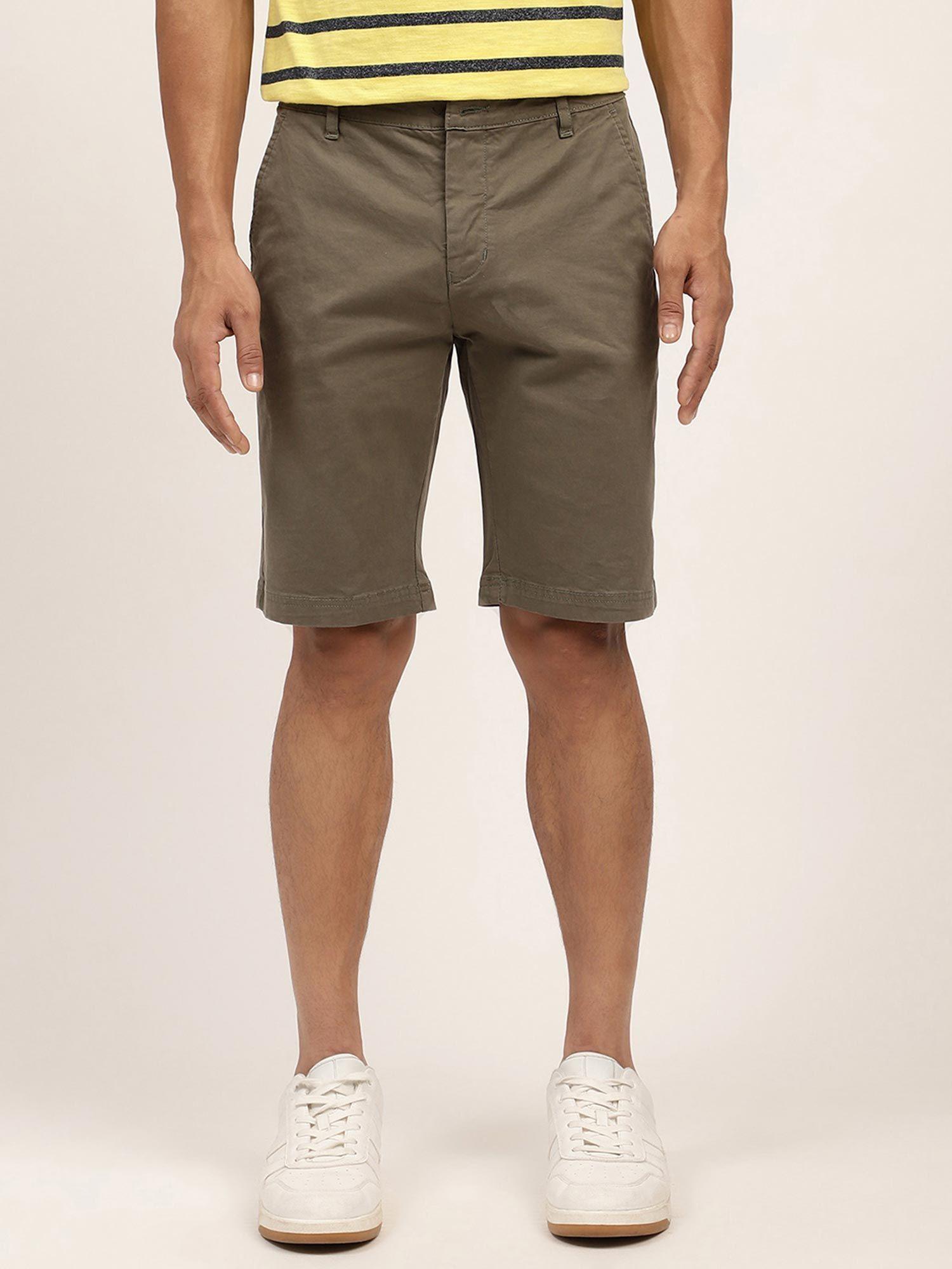 mens solid olive regular shorts