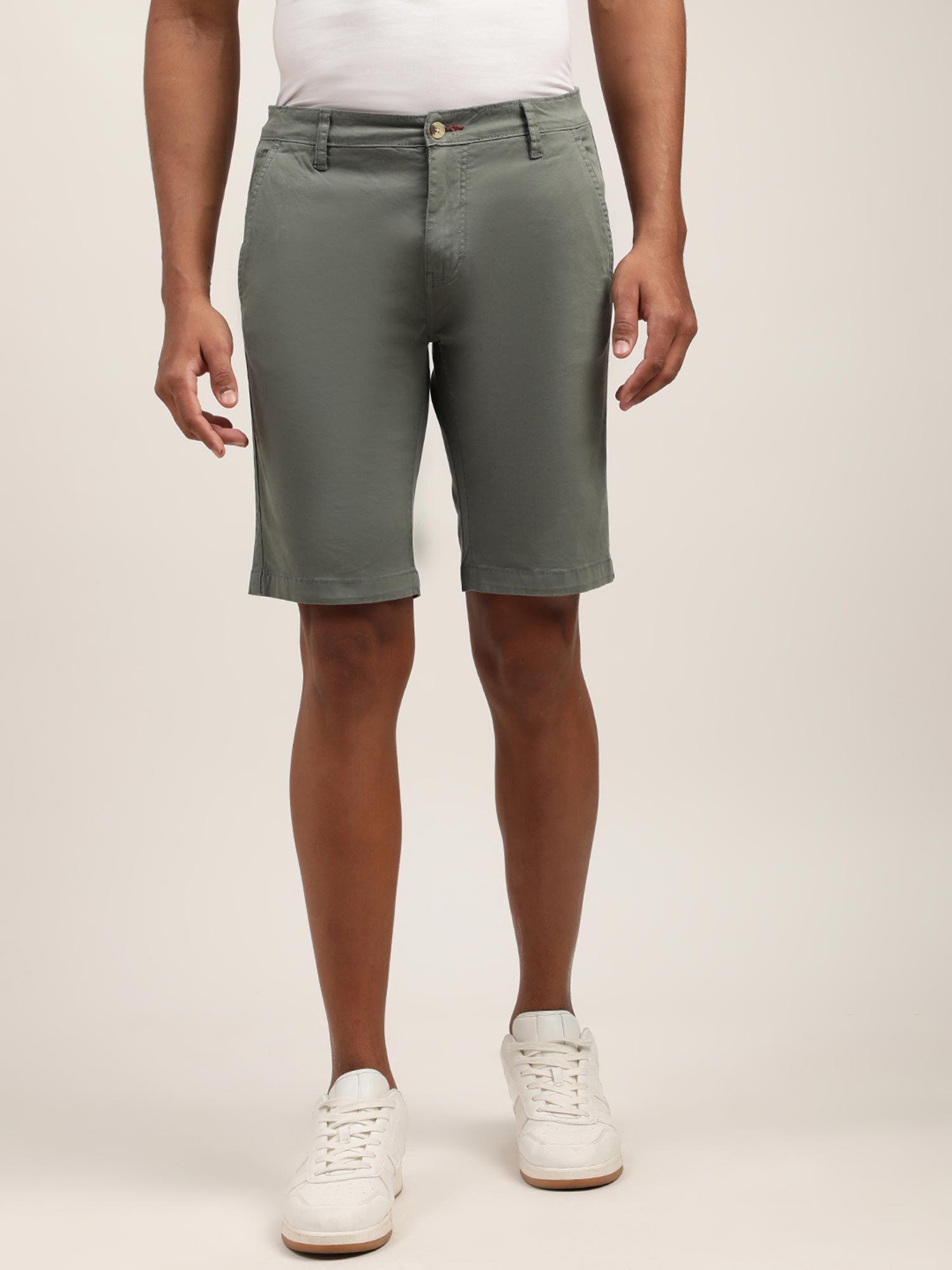 mens solid olive regular shorts