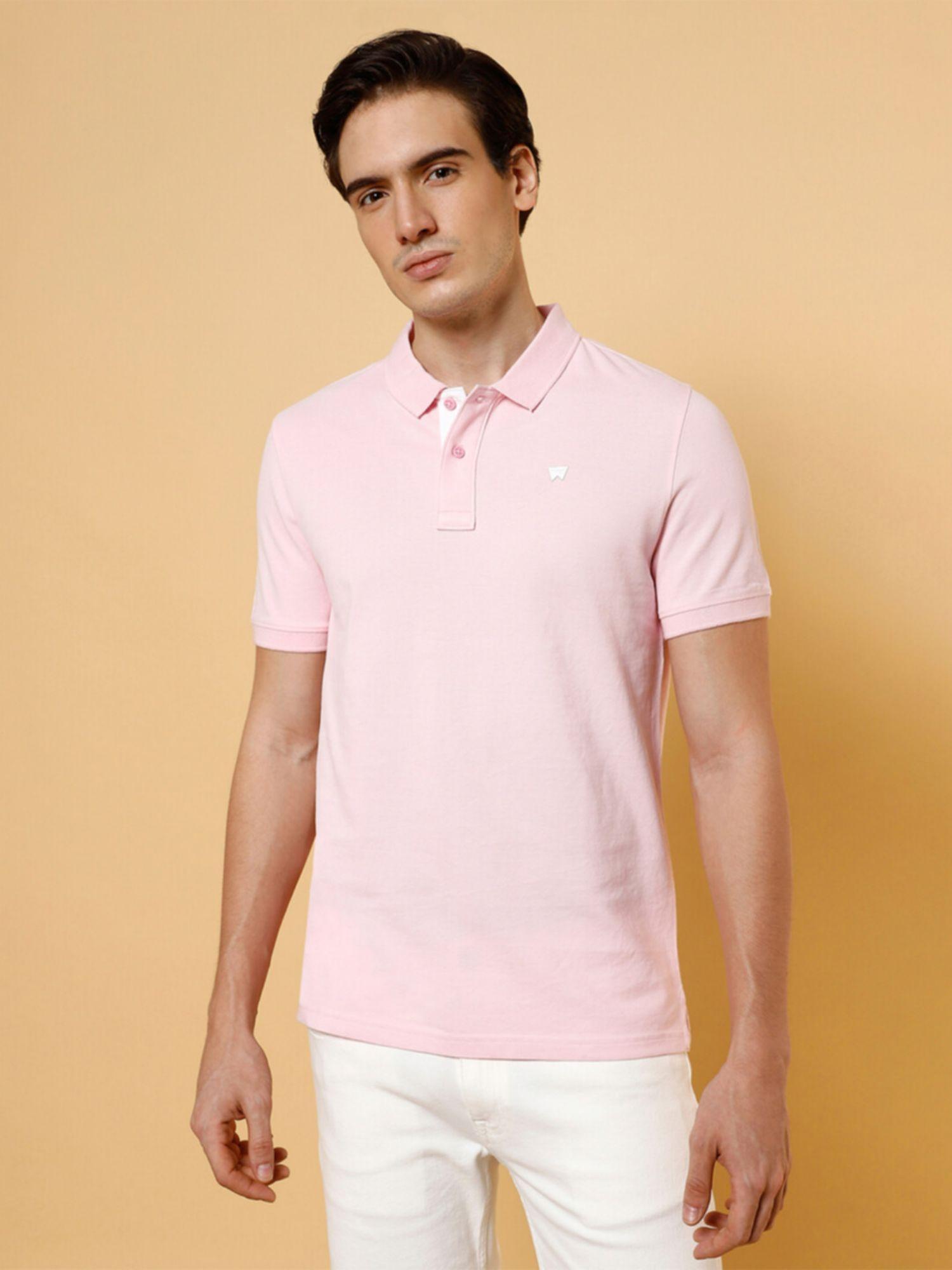 mens solid pink polo t-shirt