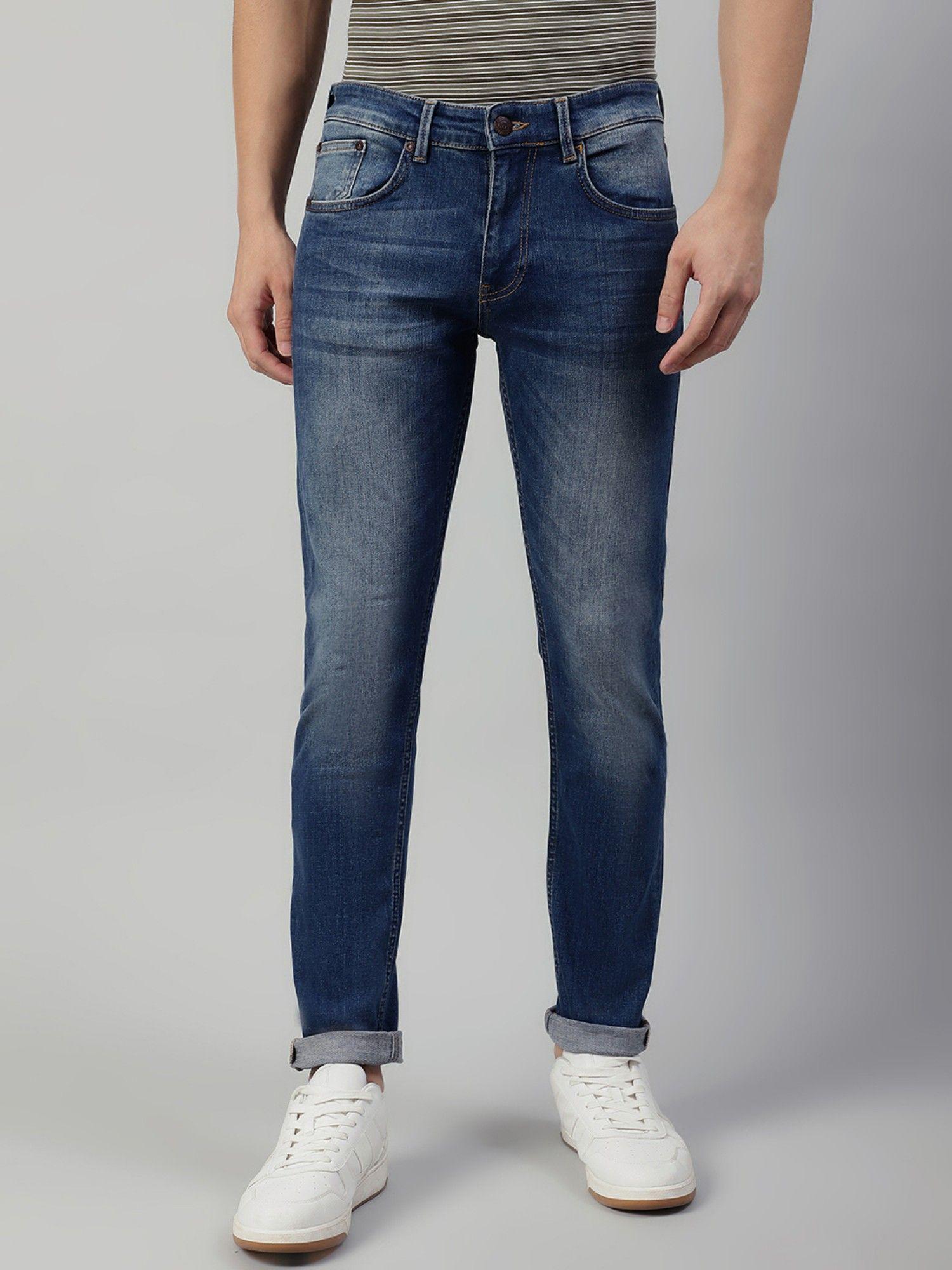 mens solid regular fit denim in blue