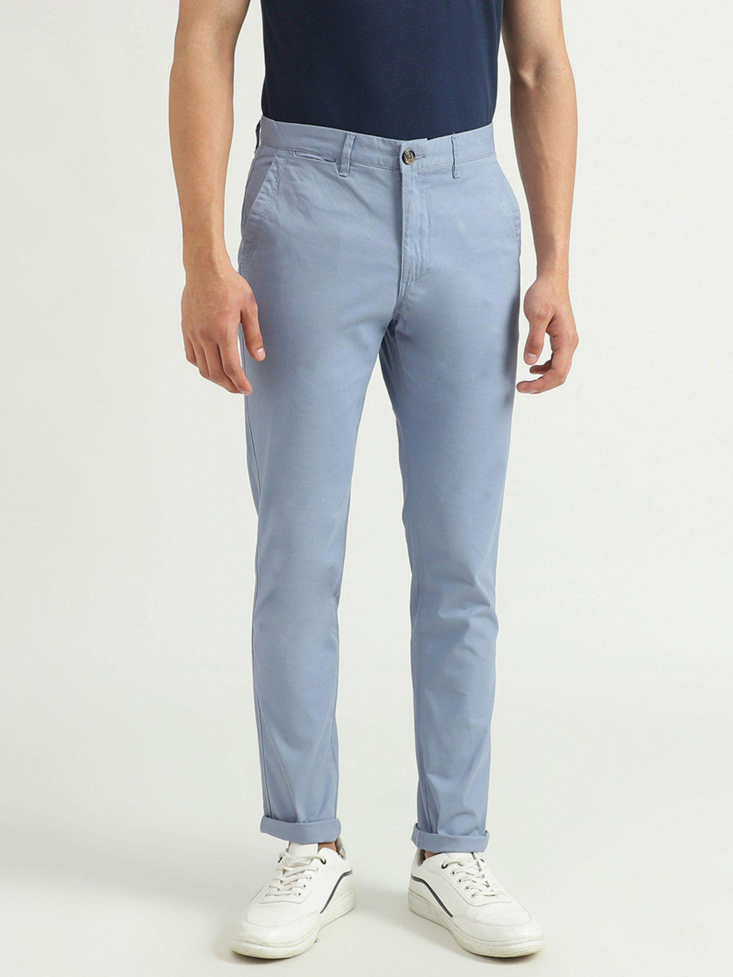 mens solid trousers-blue