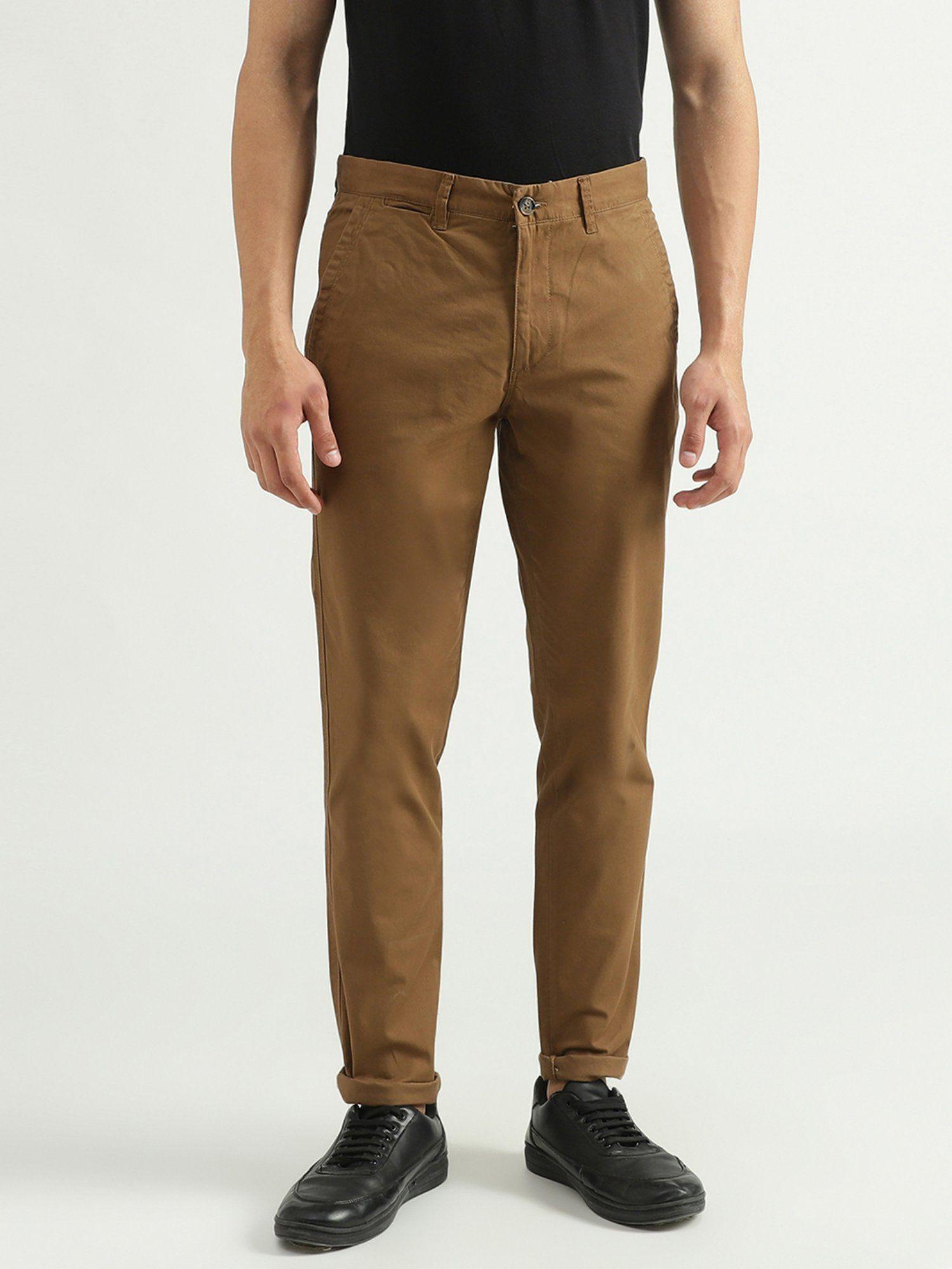 mens solid trousers-brown