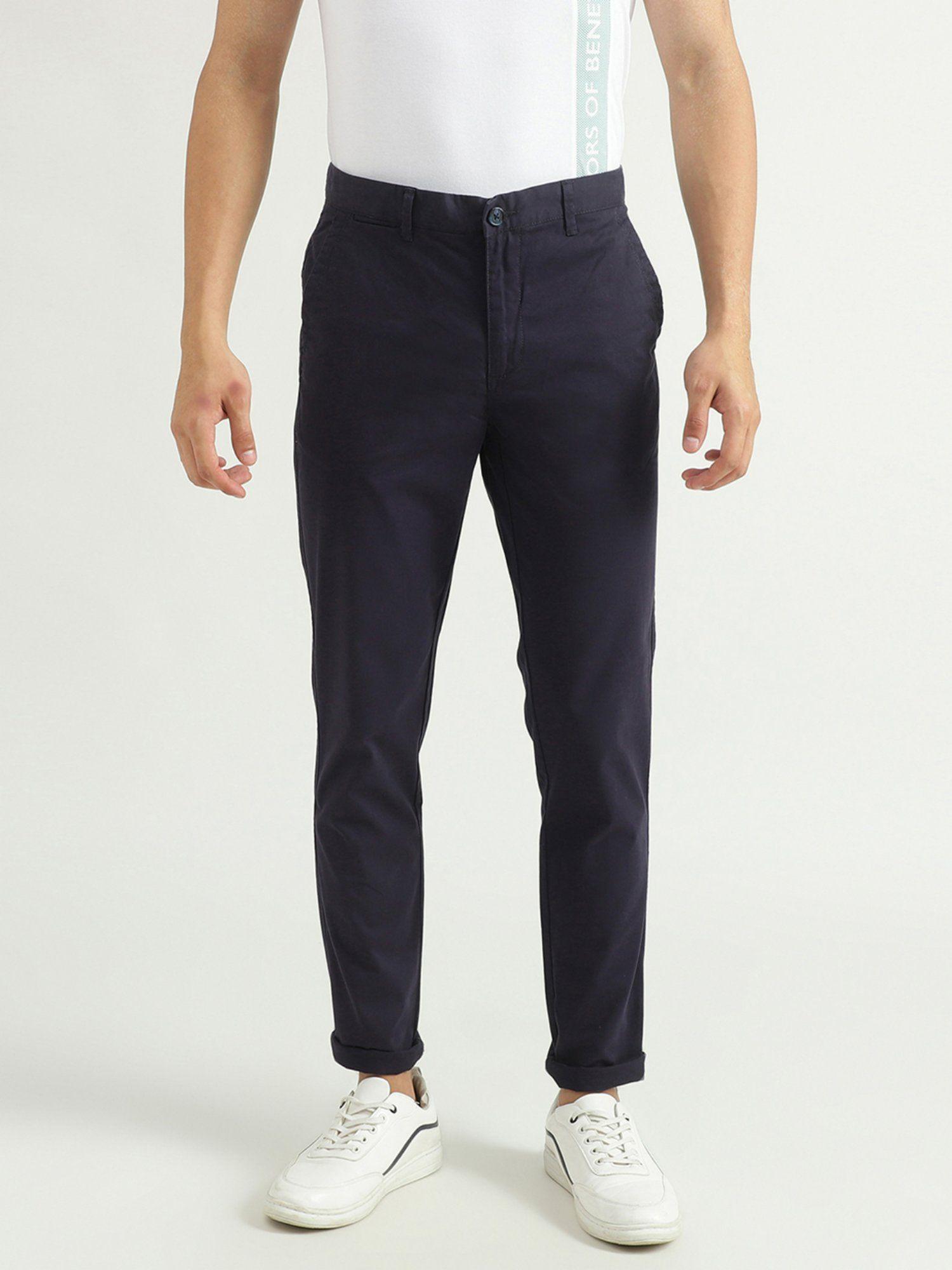 mens solid trousers-navy blue