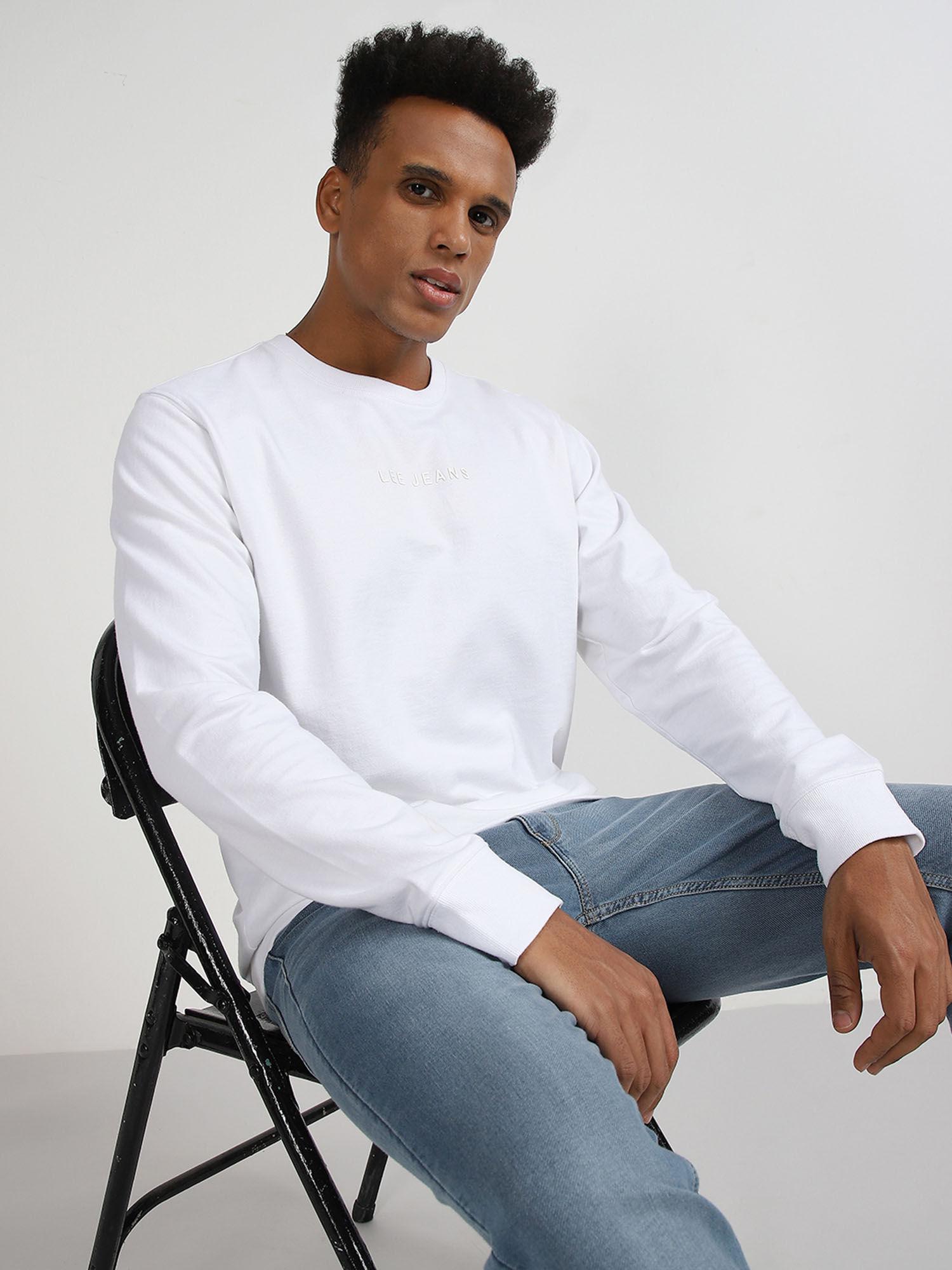 mens solid white basic slim sweatshirt