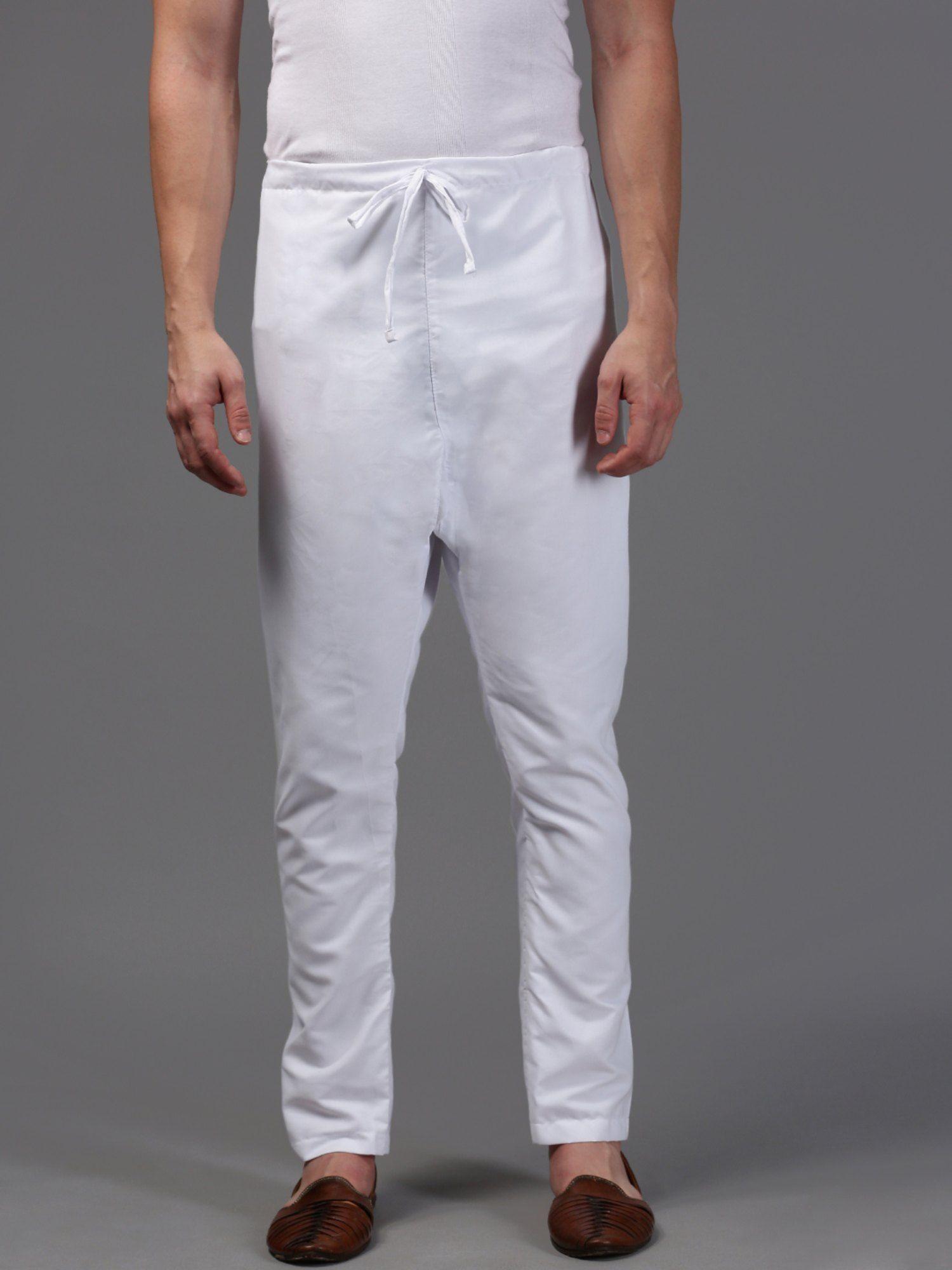 mens solid white colour art silk pyjamas