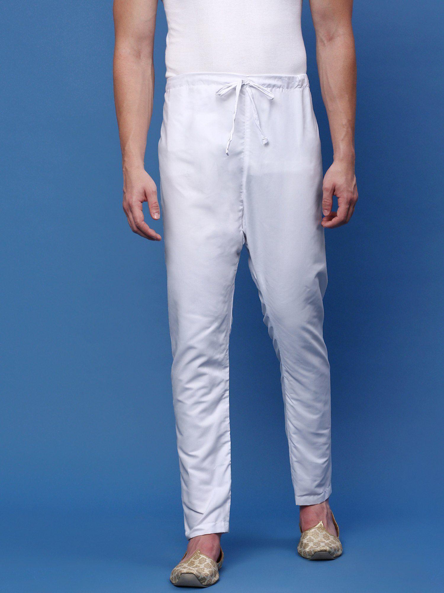mens solid white colour cotton pyjamas