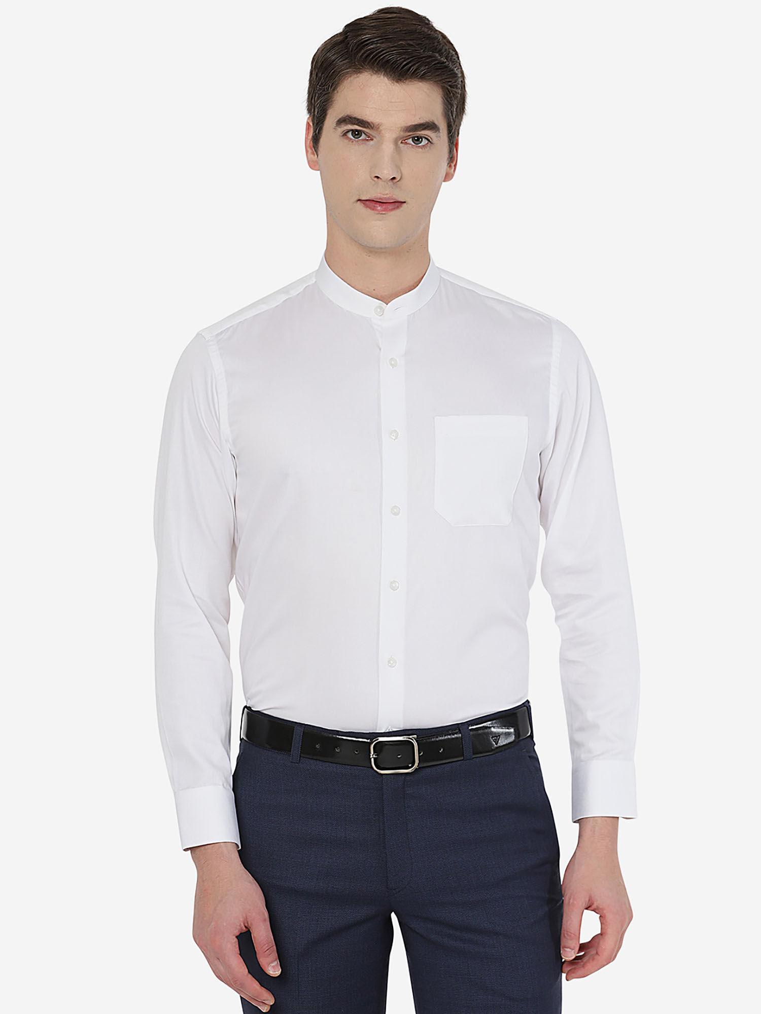 mens solid white cotton slim fit formal shirt