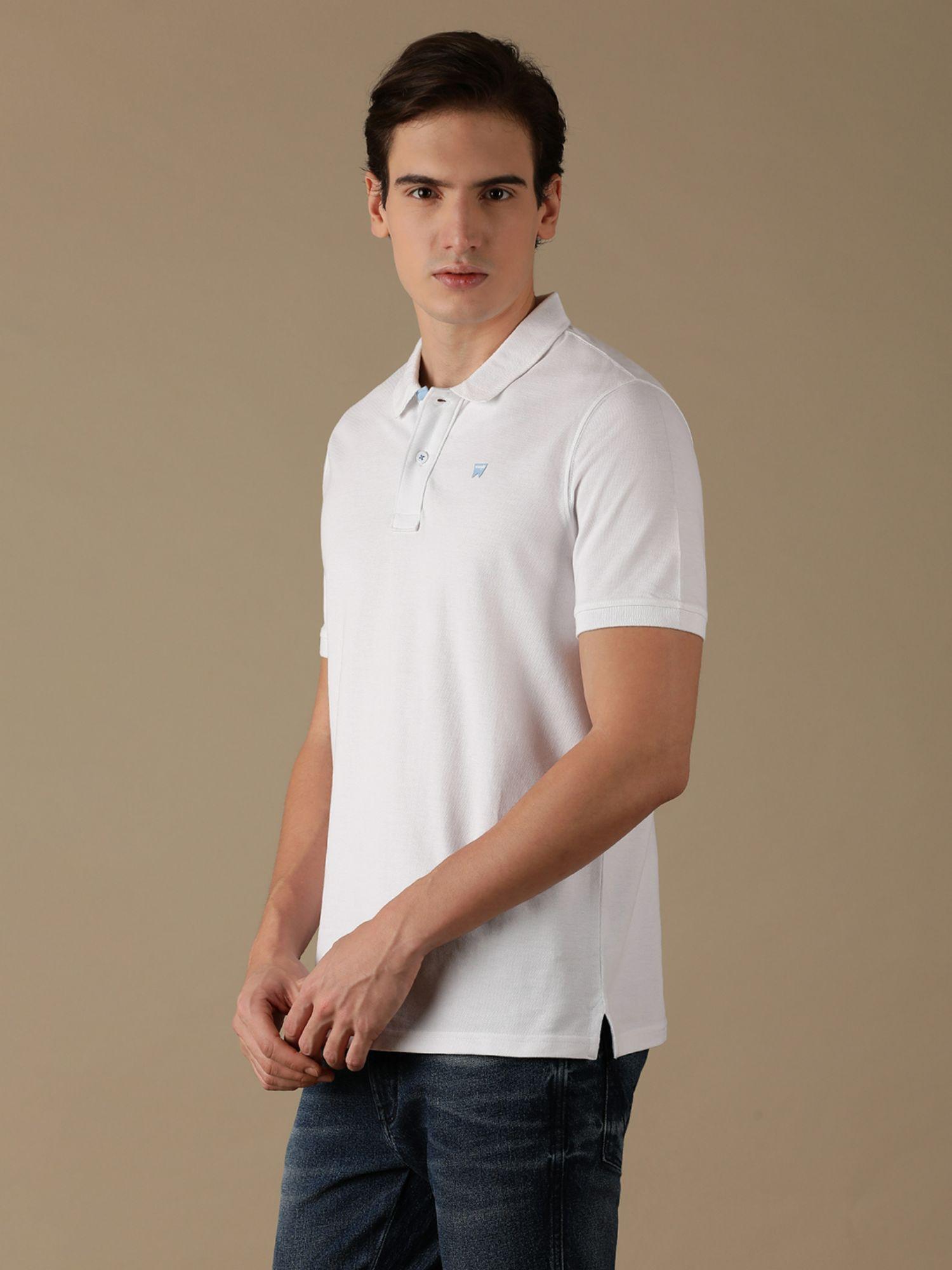 mens solid white polo t- shirt