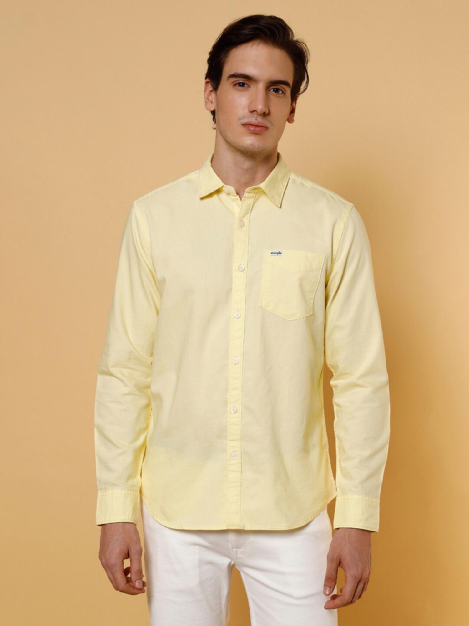 mens solid yellow casual shirt