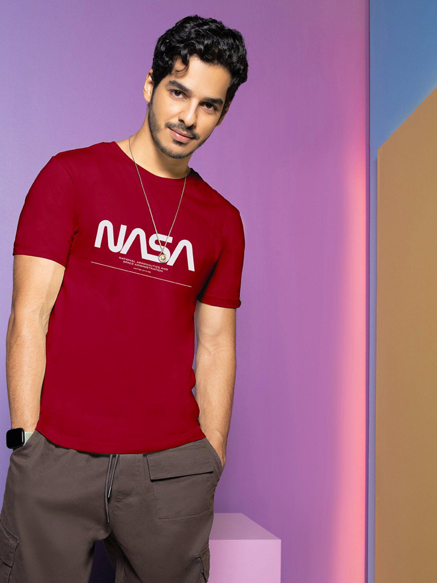 mens spaced nasa printed half sleeve t-shirt