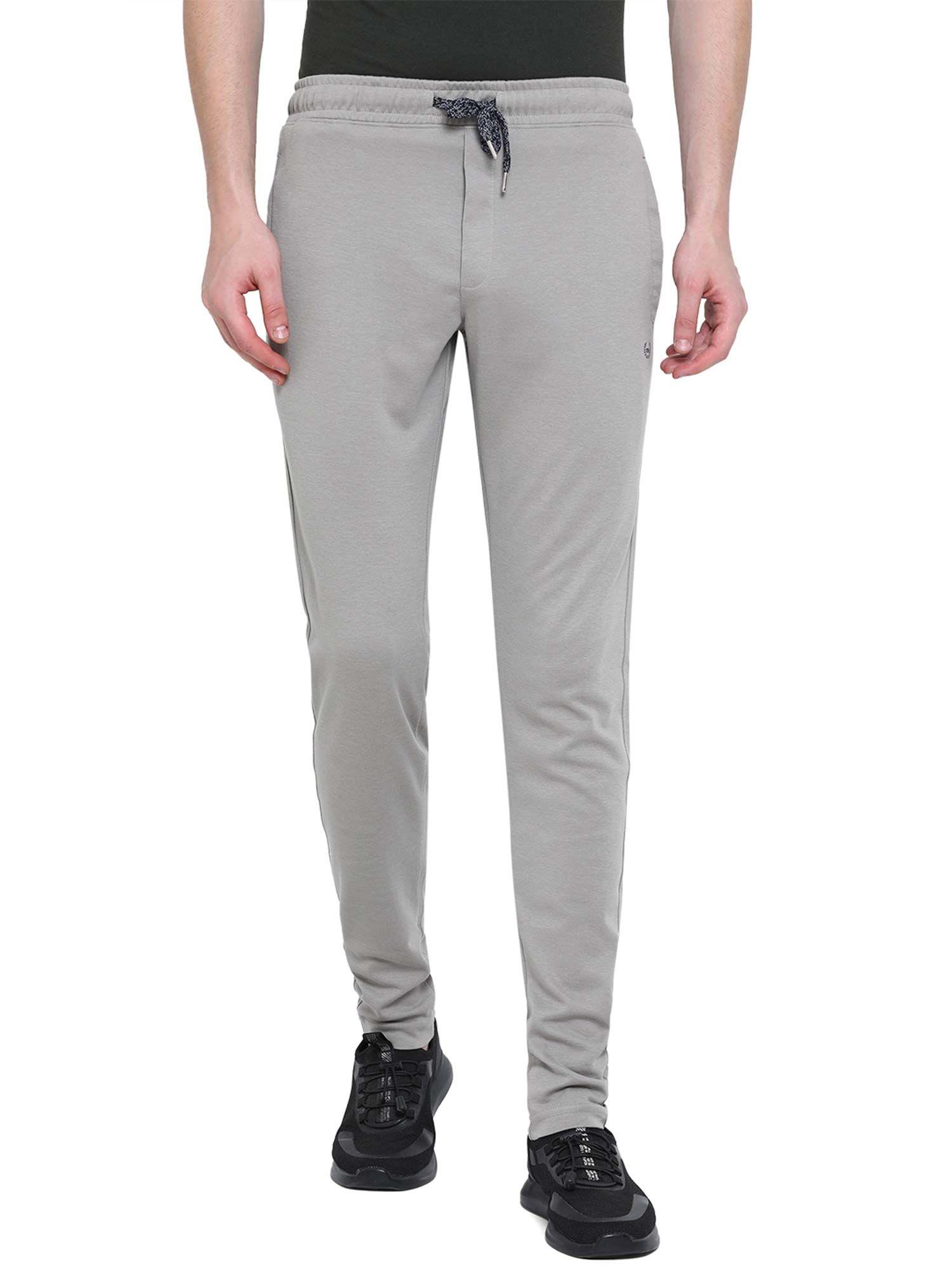 mens stone grey cotton slim fit solid track pant