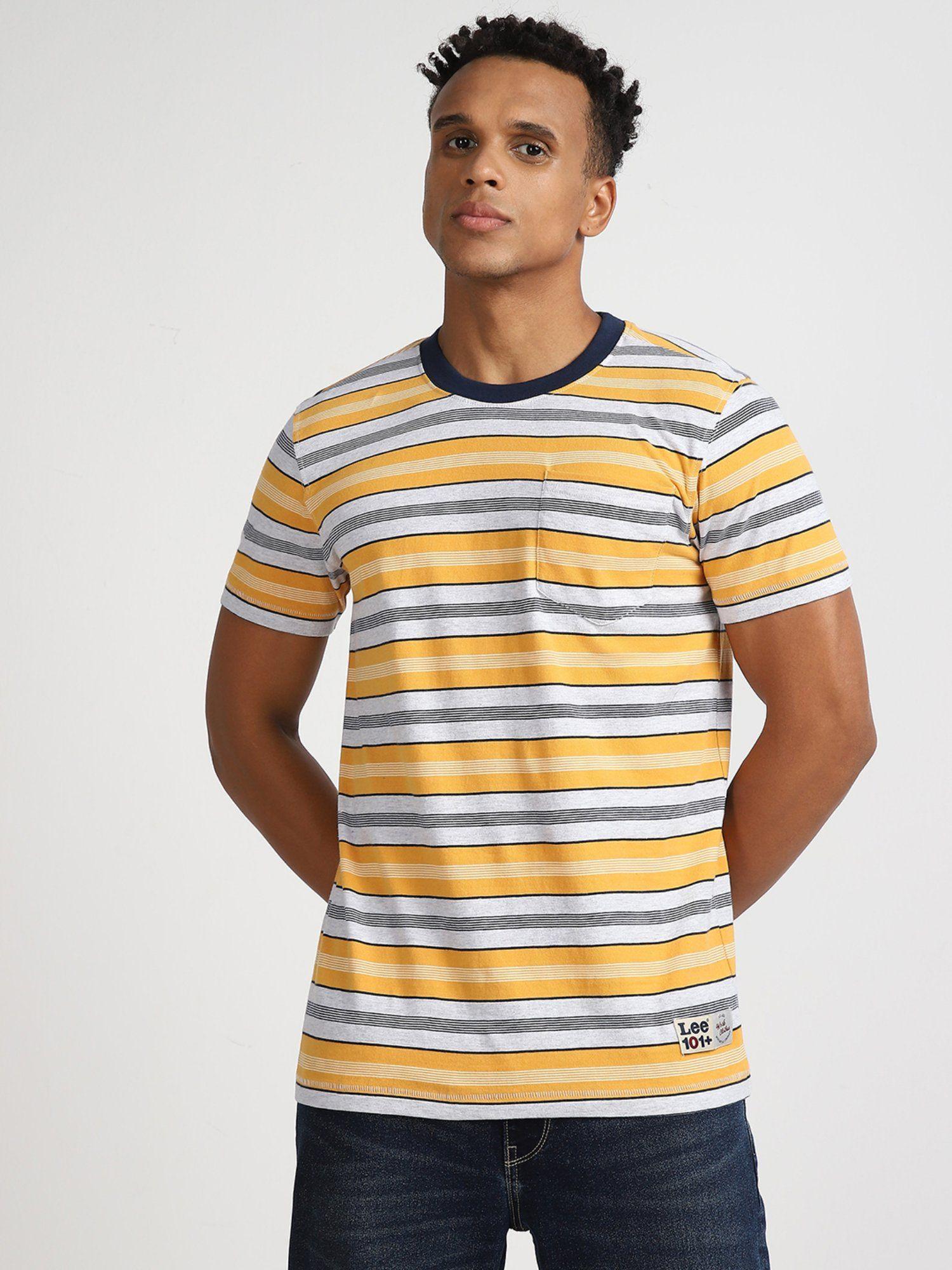 mens striped yellow retro t-shirt (regular)