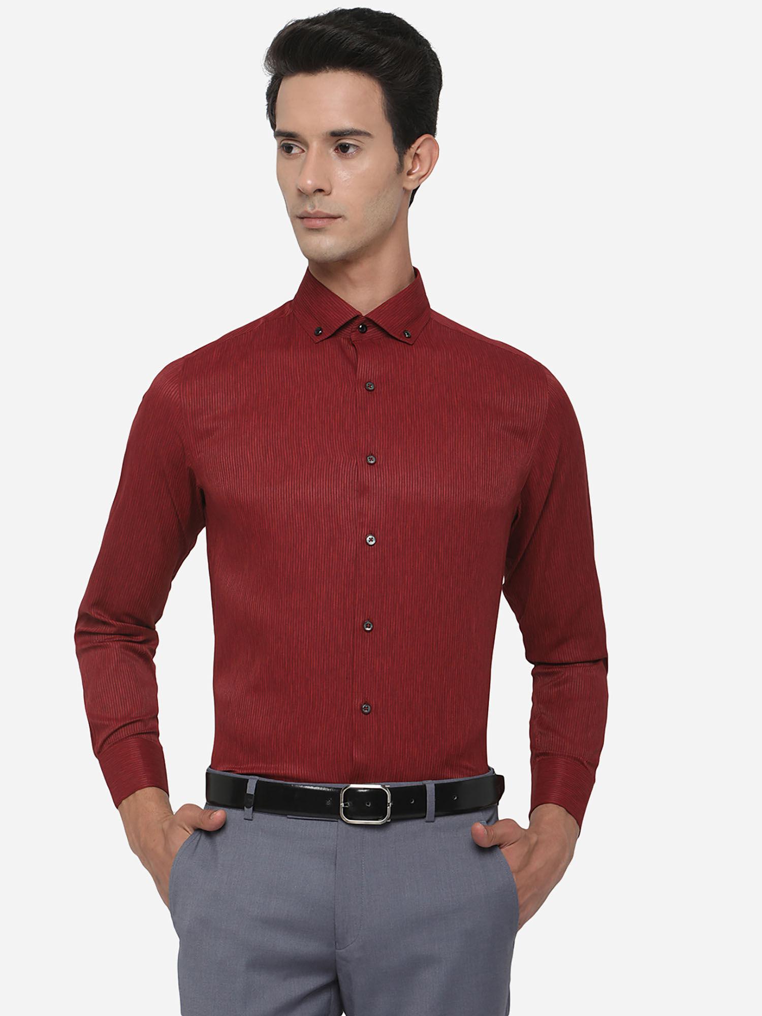 mens stripes maroon cotton slim fit semi formal party wear shirt