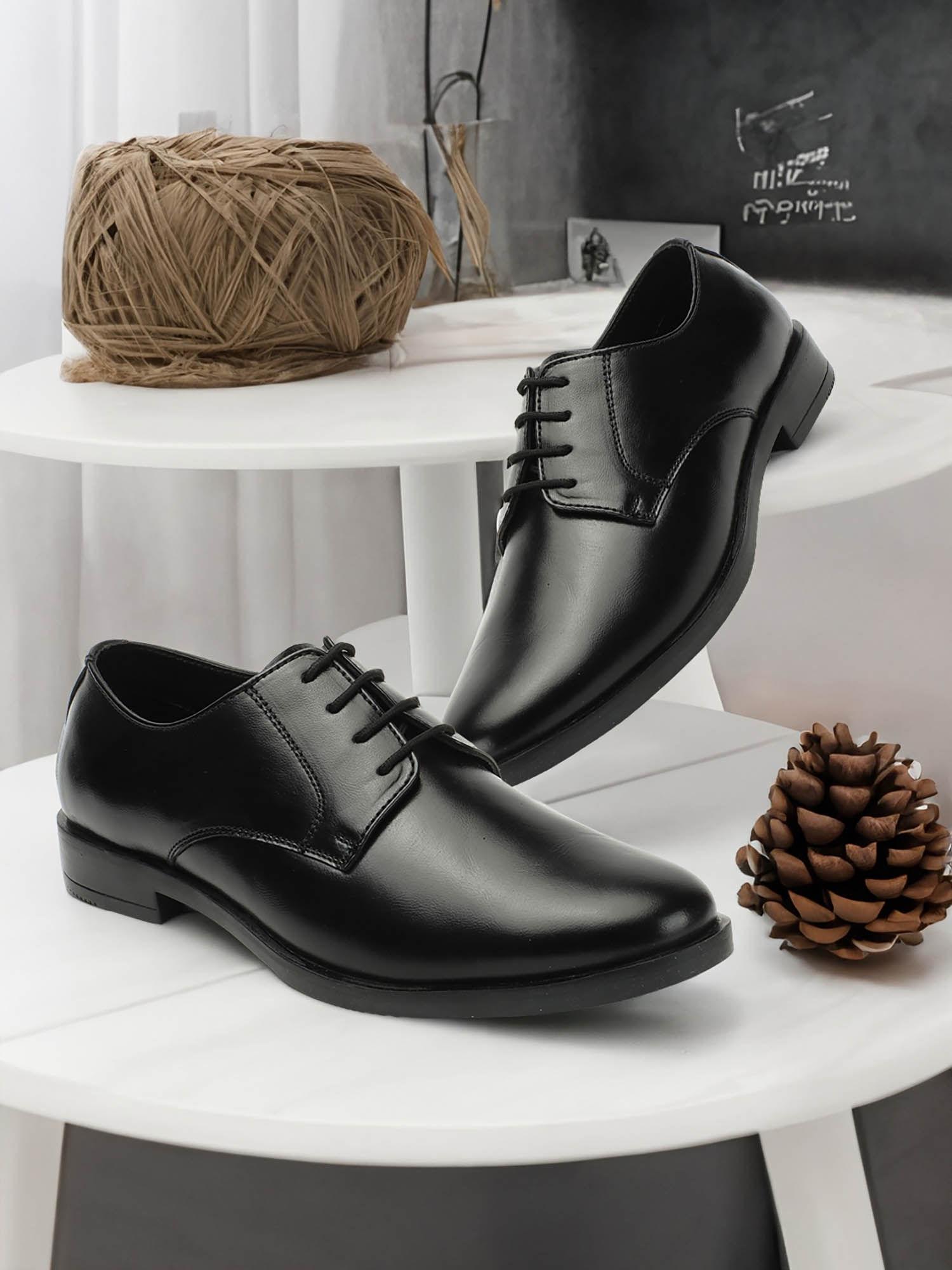 mens stylish black color formal lace-ups leather oxfords