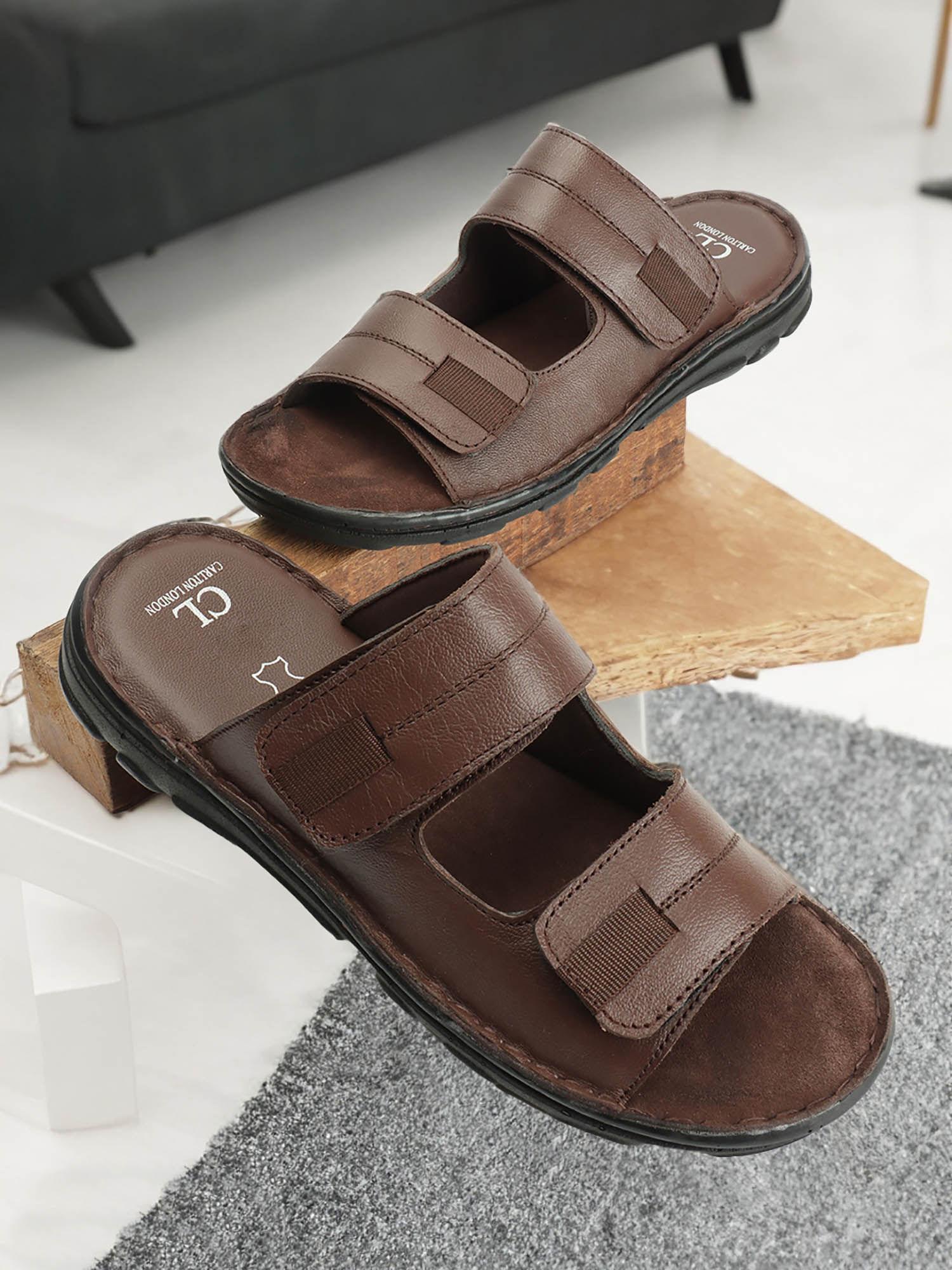 mens stylish brown color slip on leather sandals