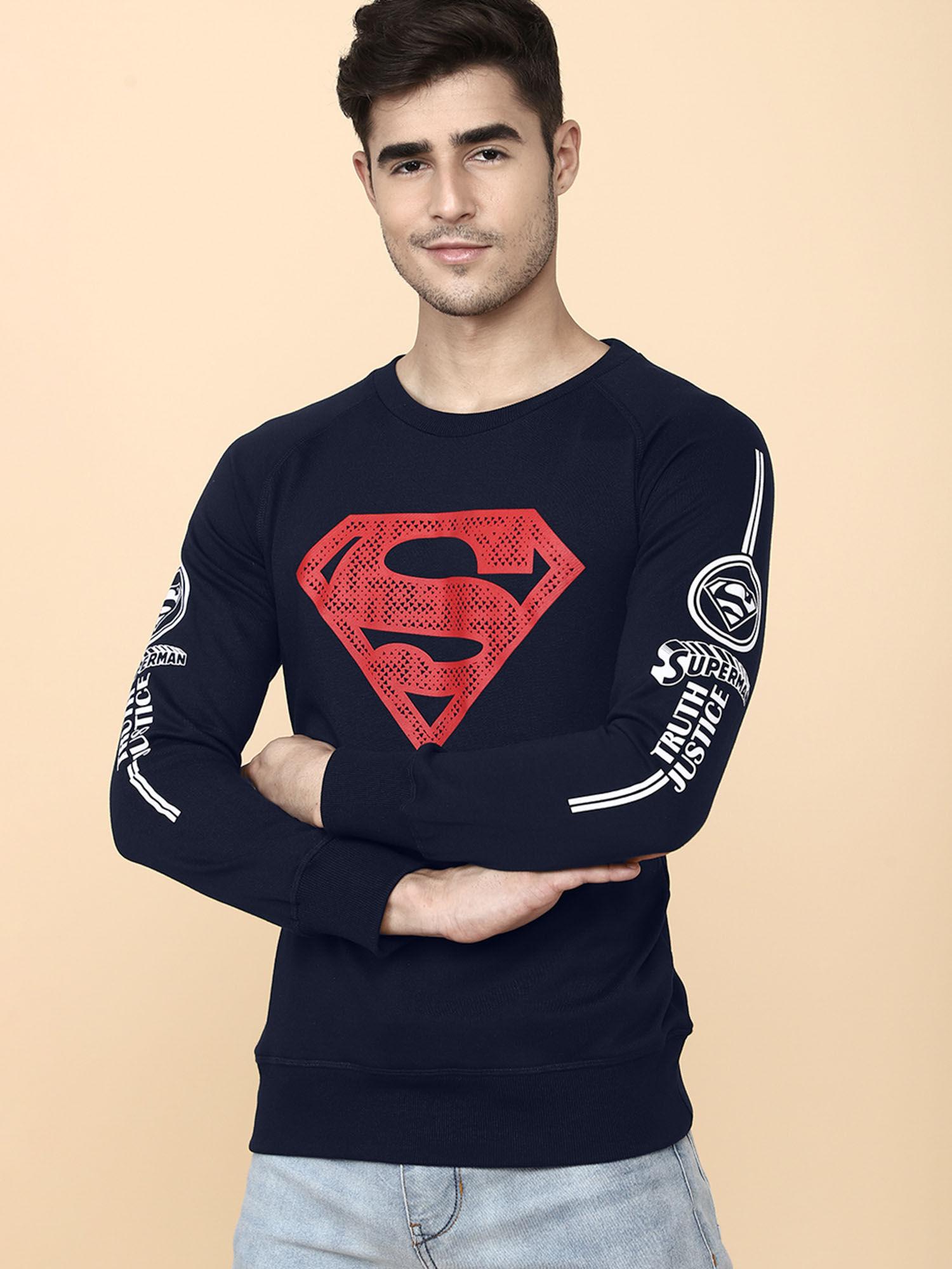 mens superman printed navy blue sweatshirt