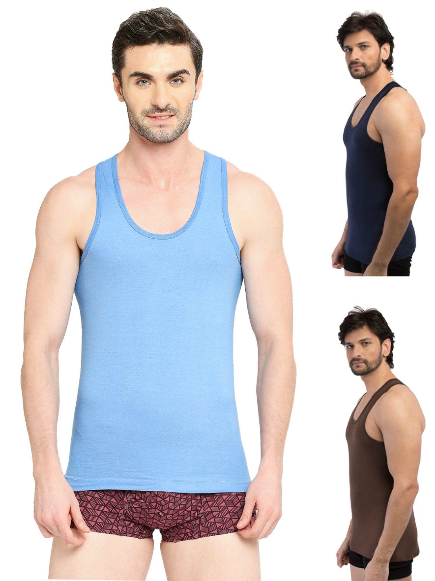 mens supreme color cotton vest - assorted colours (pack of 3)