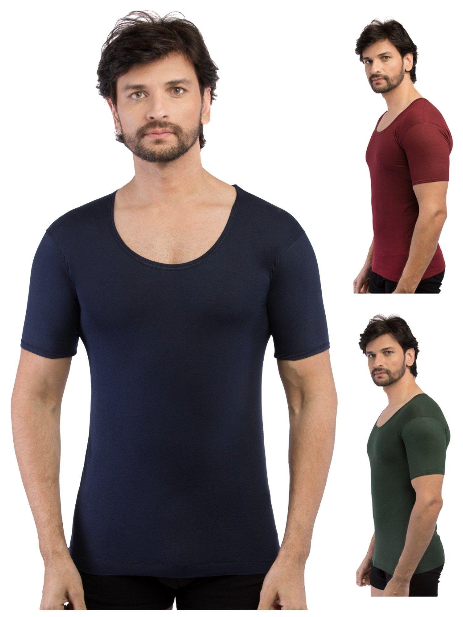 mens supreme colour half sleeve pure cotton vest in assorted (pack of 3)