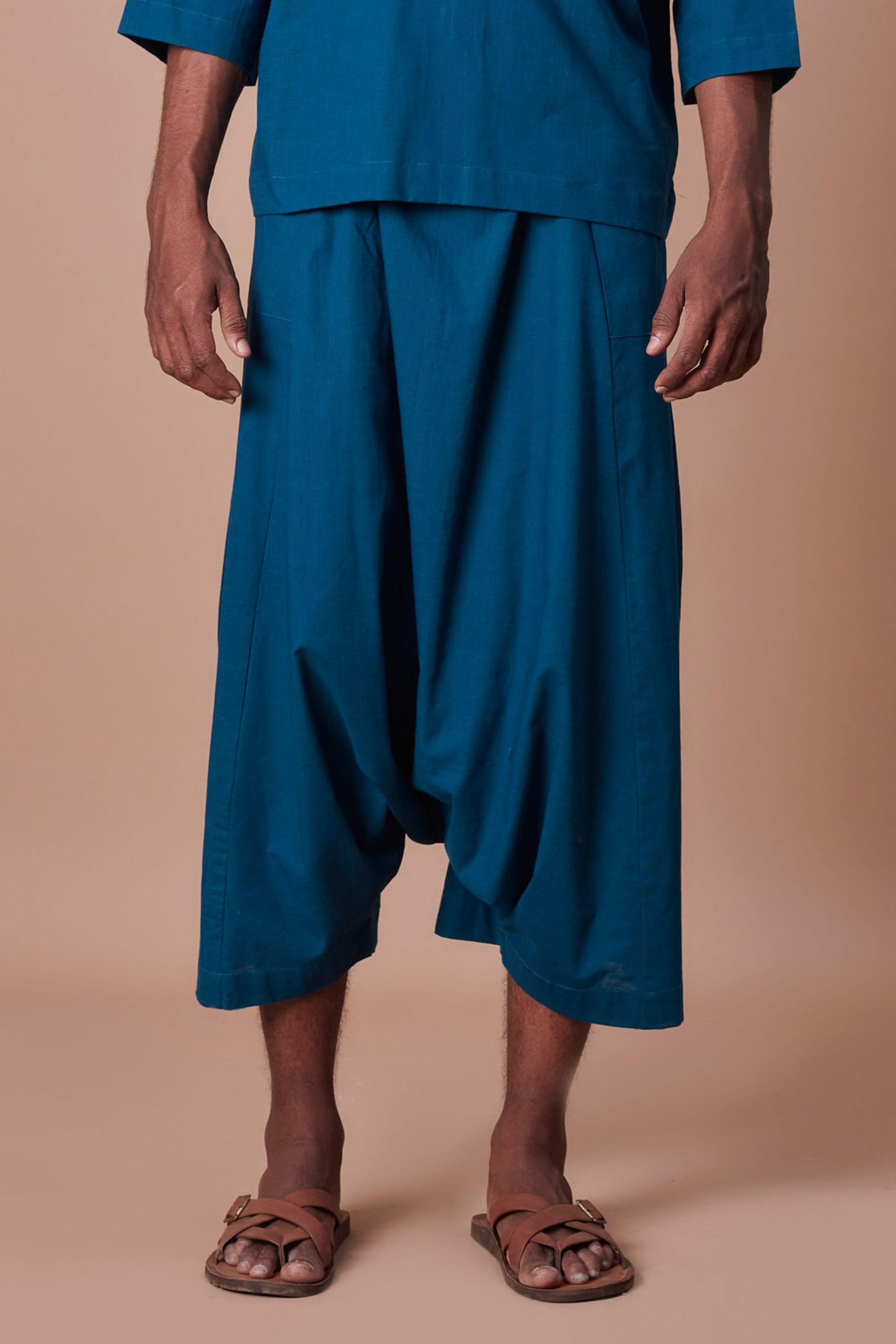 mens teal blue easy fit harem pants