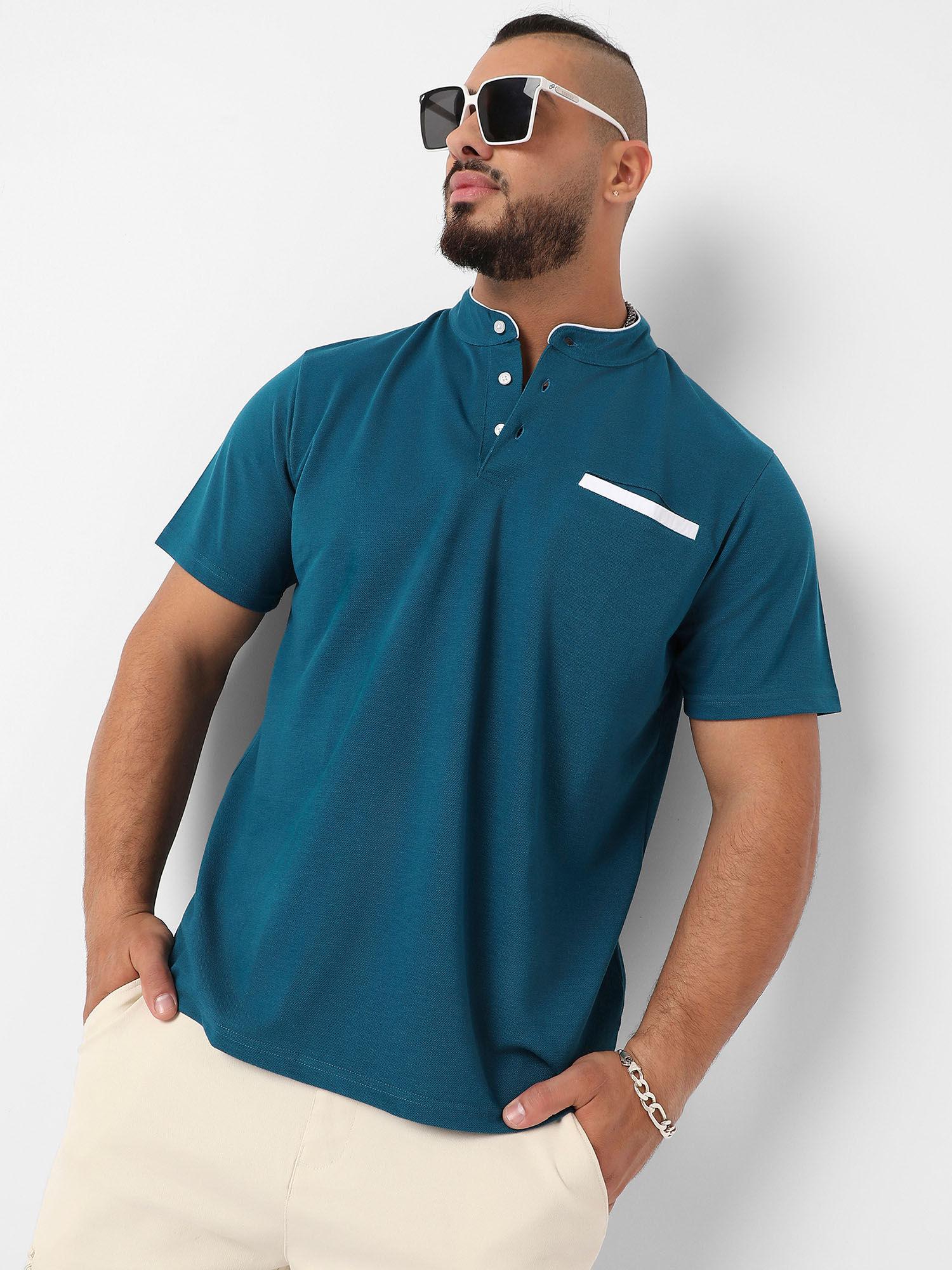 mens teal blue t-shirt with contrast detail