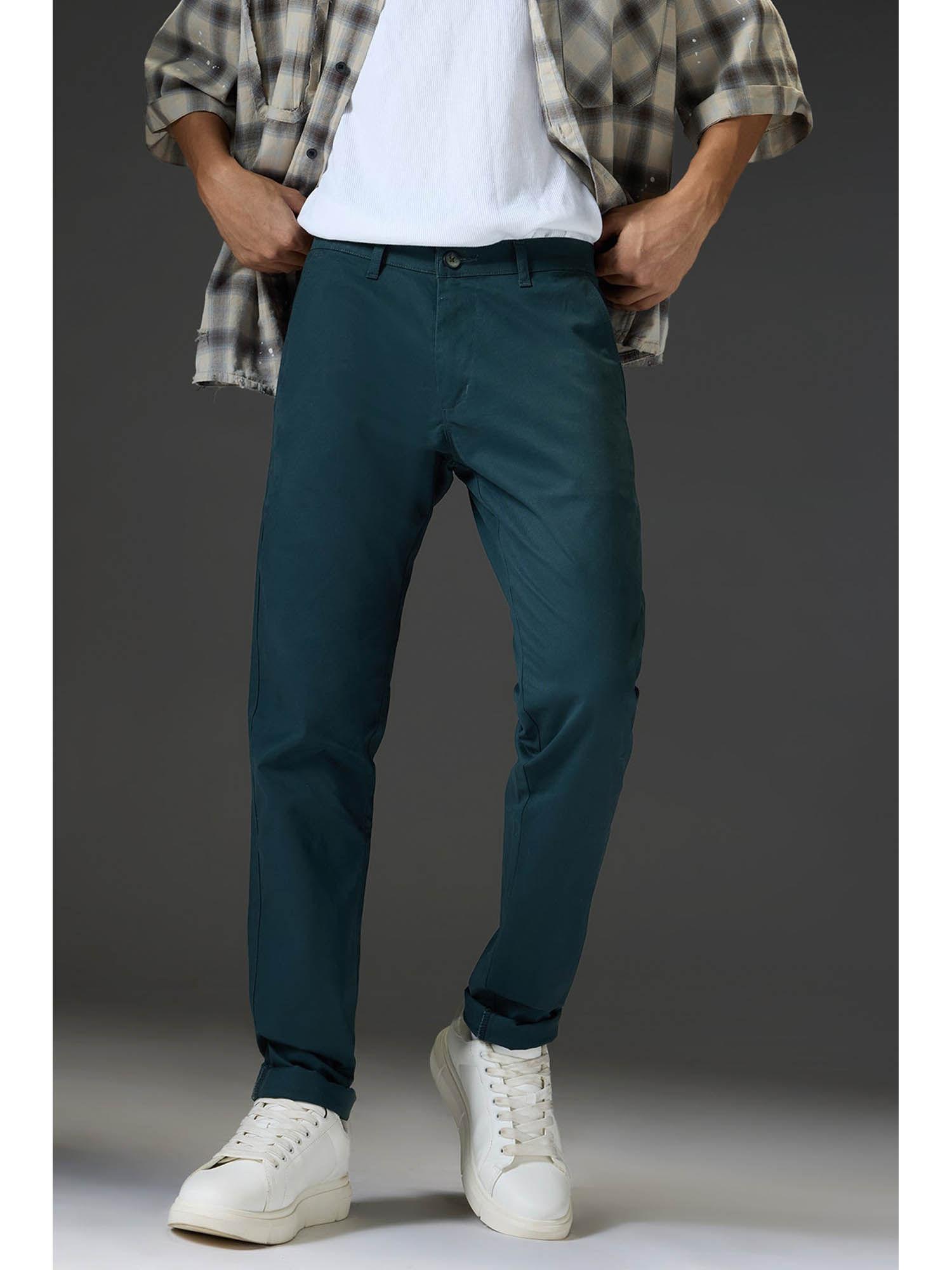 mens teal green stretchable trouser