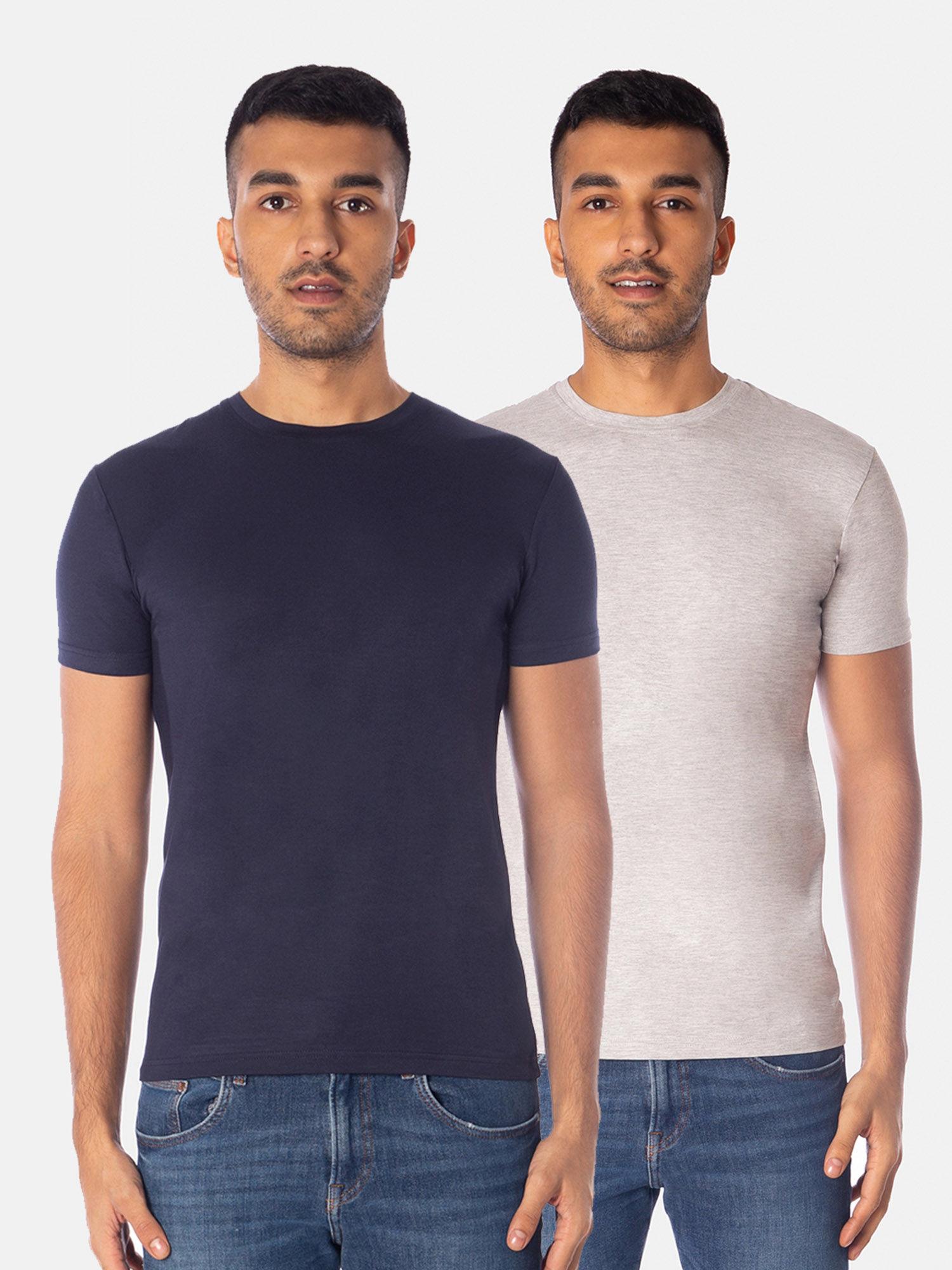 mens tencel modal round neck (pack of 2) t-shirt - navy & grey