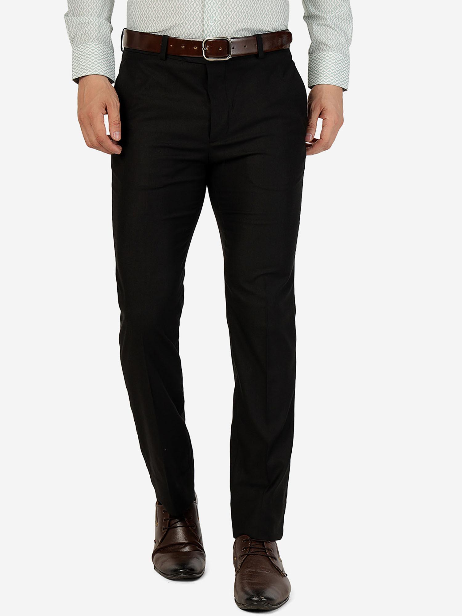 mens terry rayon solid black super slim fit formal trouser